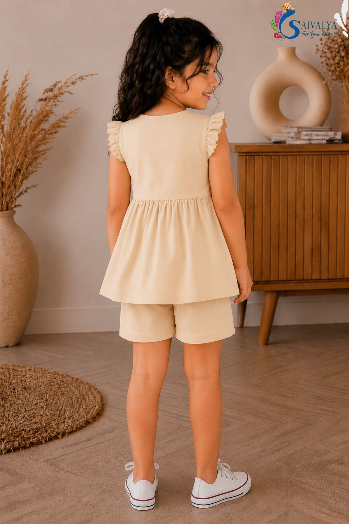 Beigh Soft Pure Mul Cotton Co Ord Set for Girls