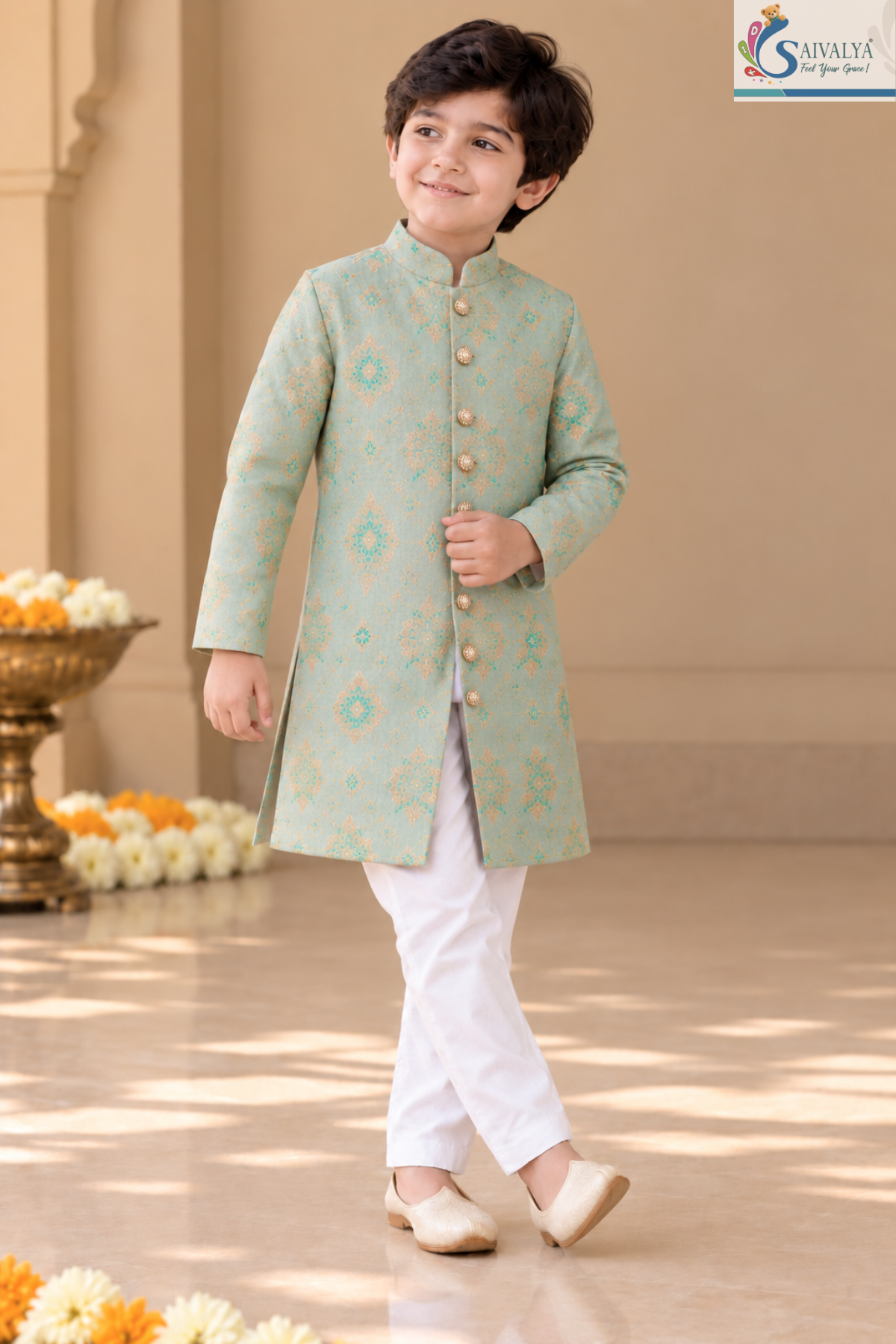 Aqua Royale Brocade Sherwani Set