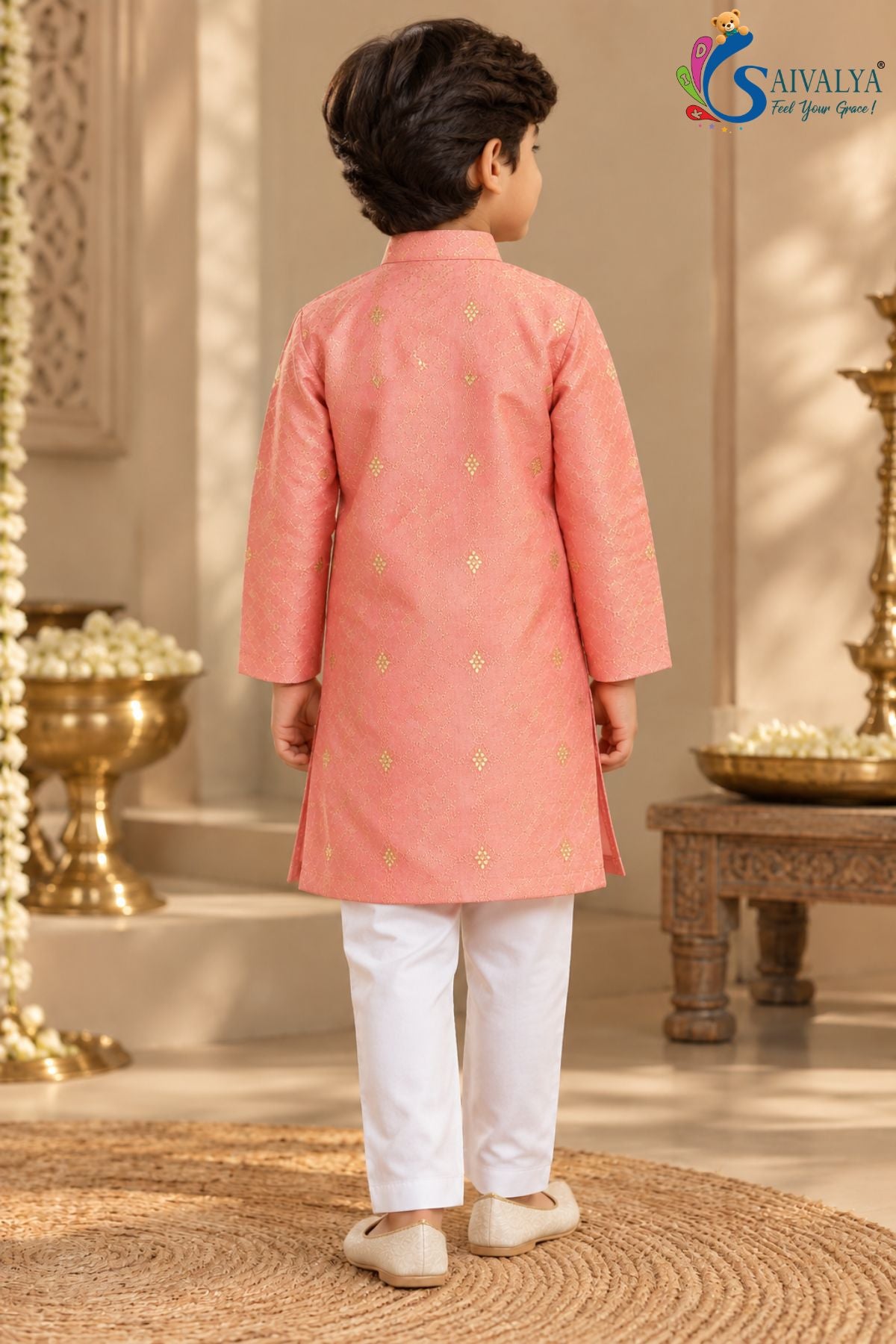 Traditional Festive Kurta Set - Coral