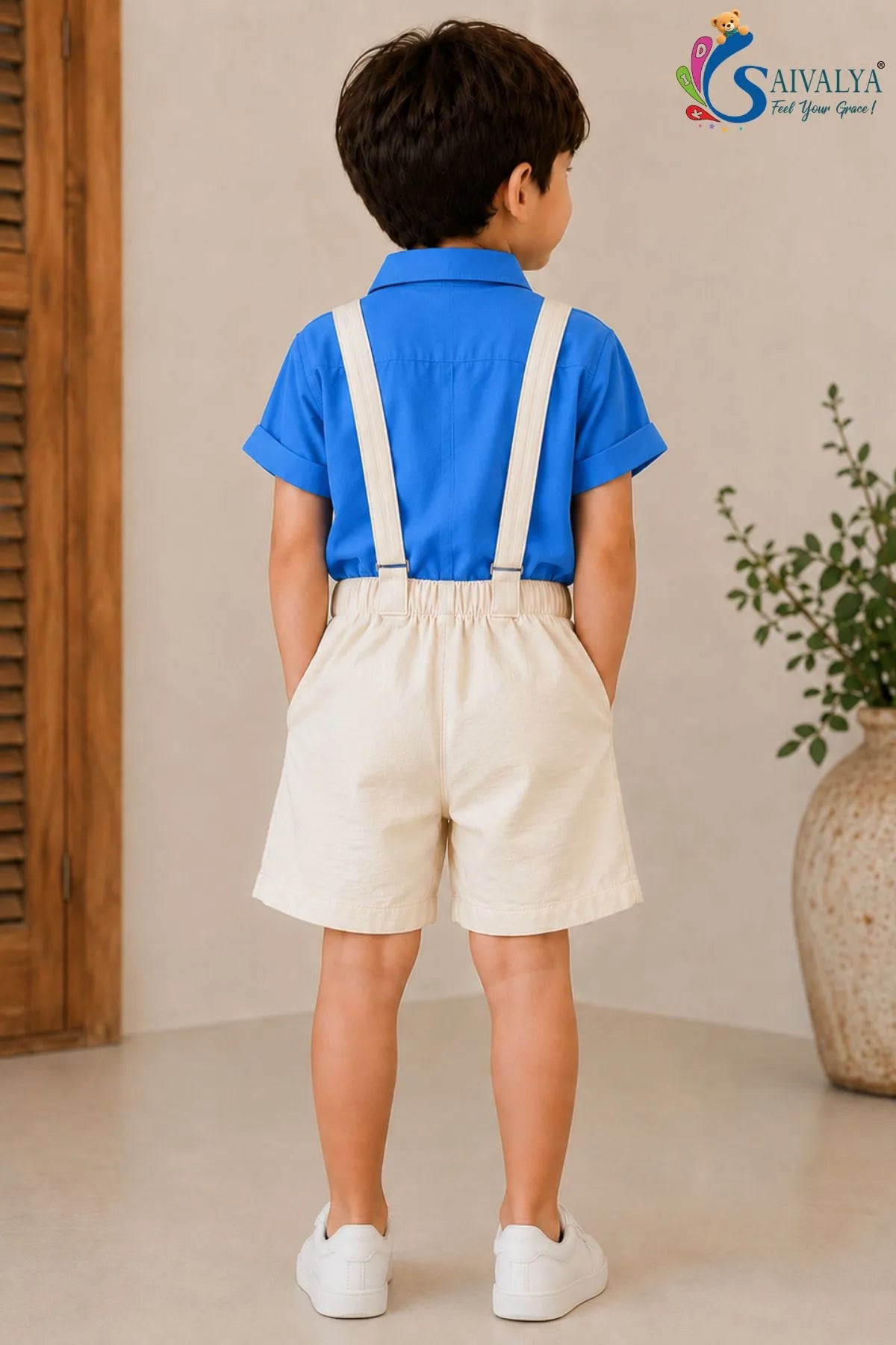 Blue Shirt & Suspender Shorts Set for Boys