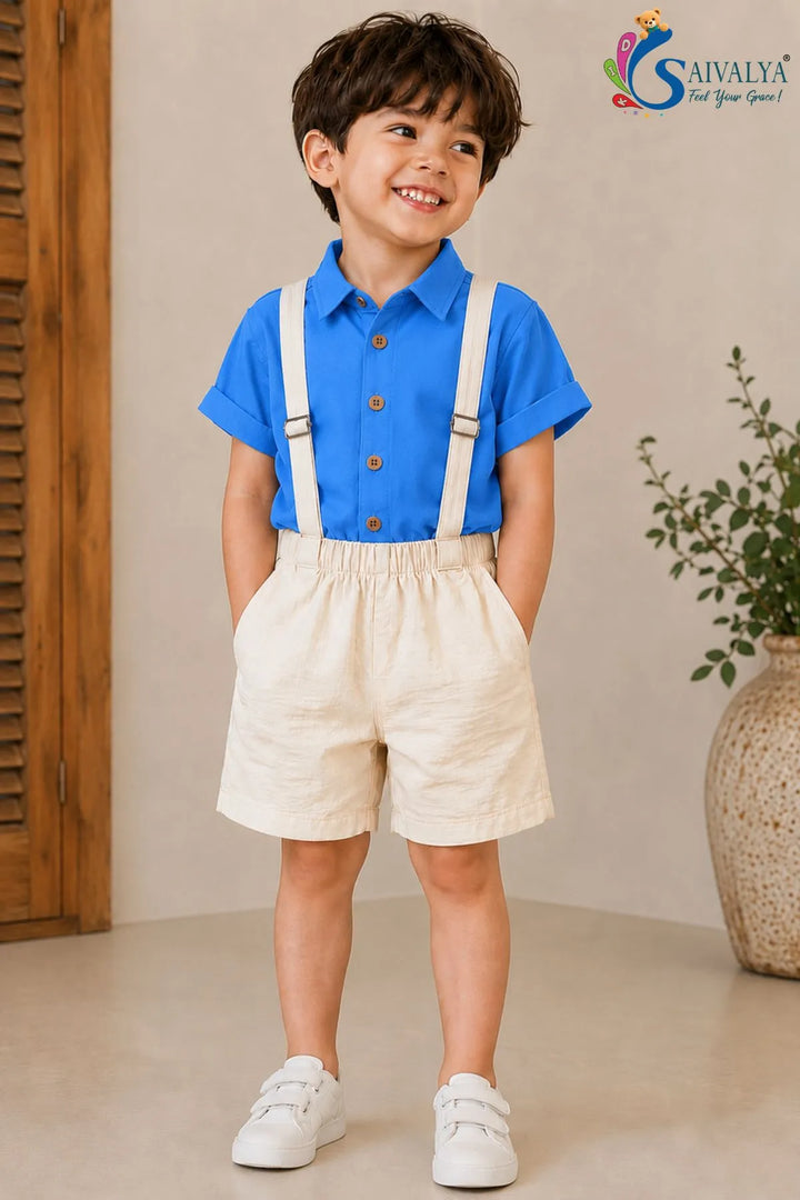 Blue Shirt & Suspender Shorts Set for Boys