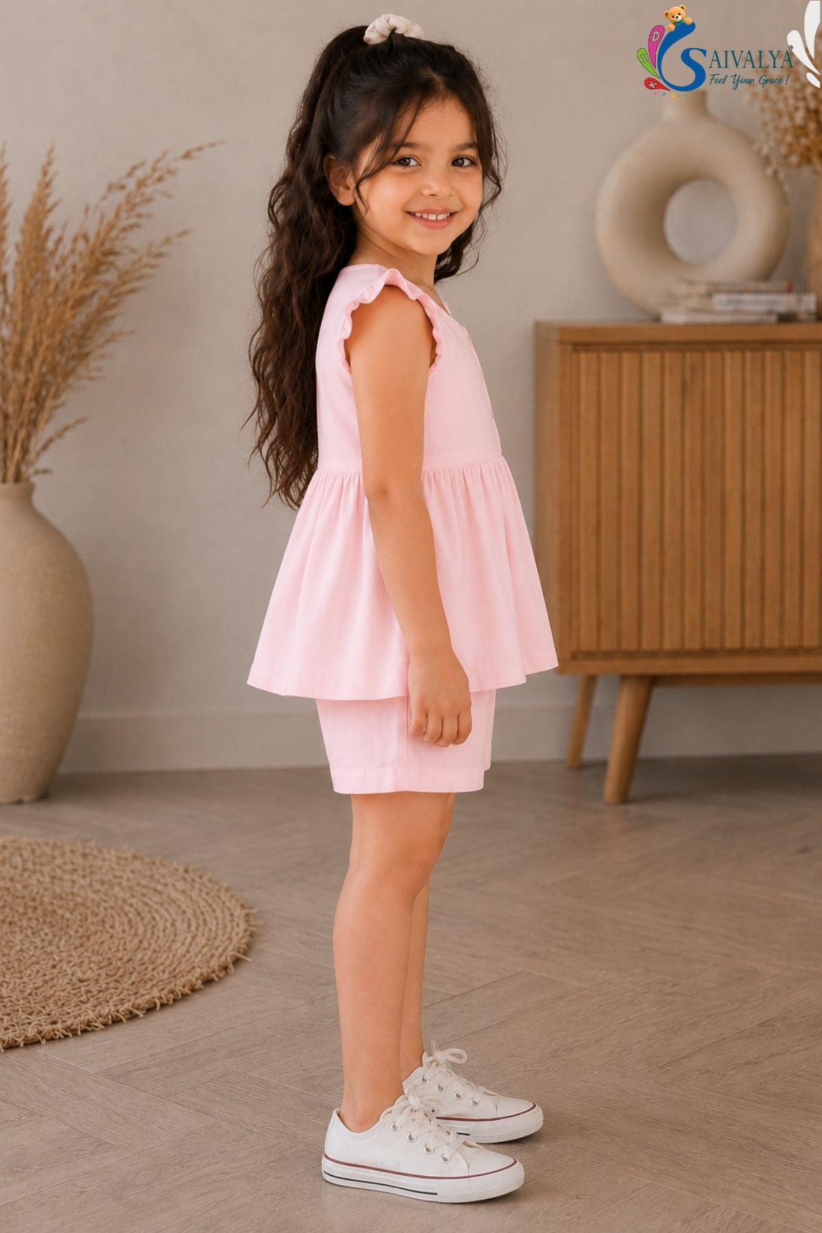 Baby Pink Soft Pure Mul Cotton Co Ord Set for Girls