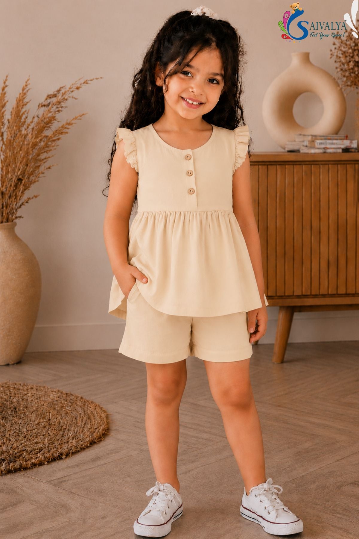 Beigh Soft Pure Mul Cotton Co Ord Set for Girls