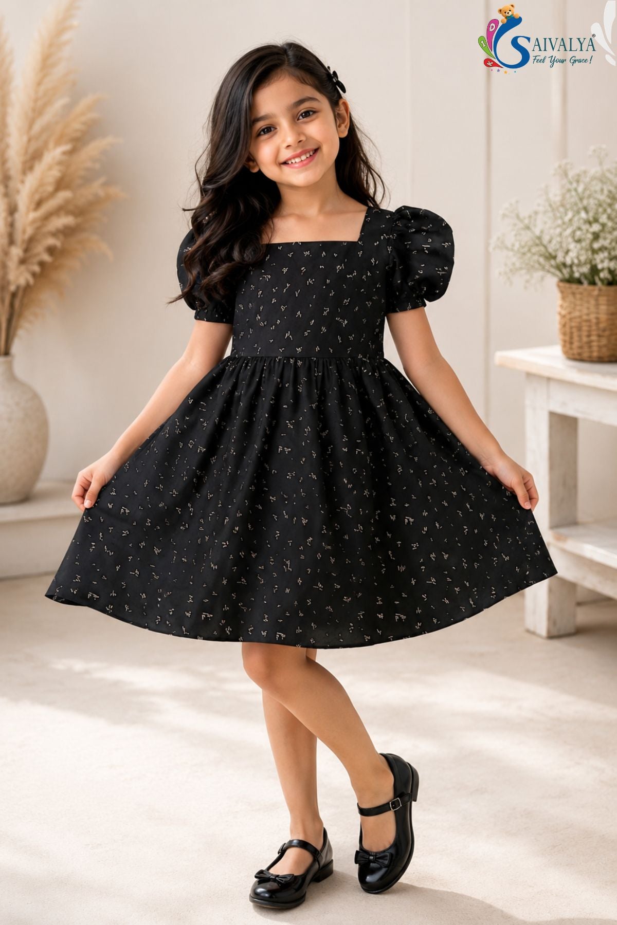 Black Soft Falling Frock For Girls