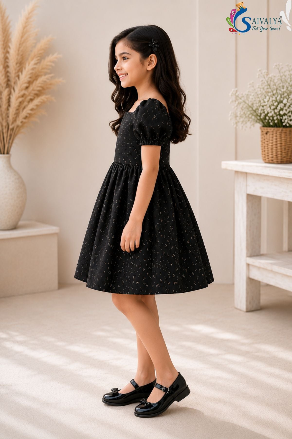 Black Soft Falling Frock For Girls