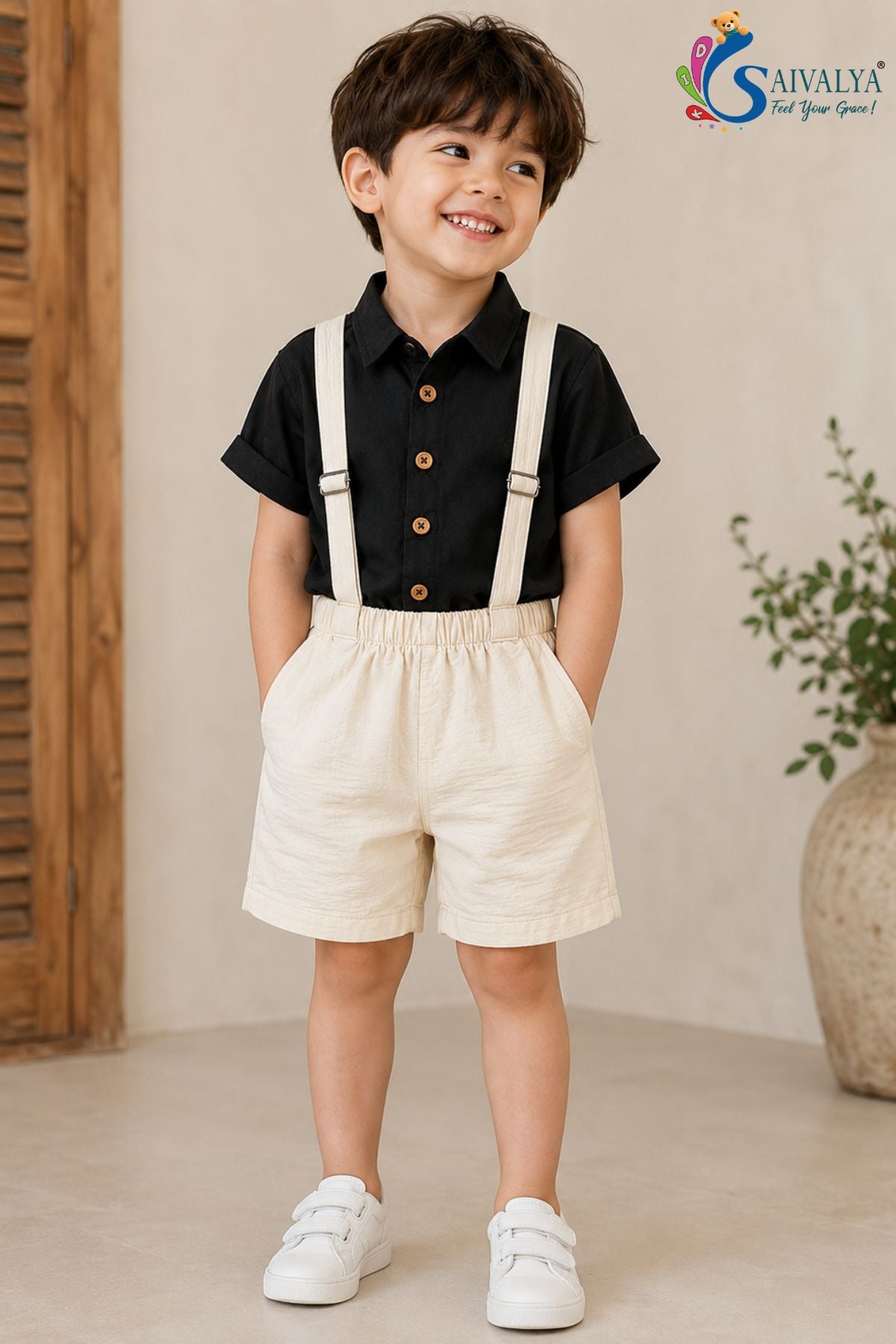 Black Suspenders Cotton Set for Boys