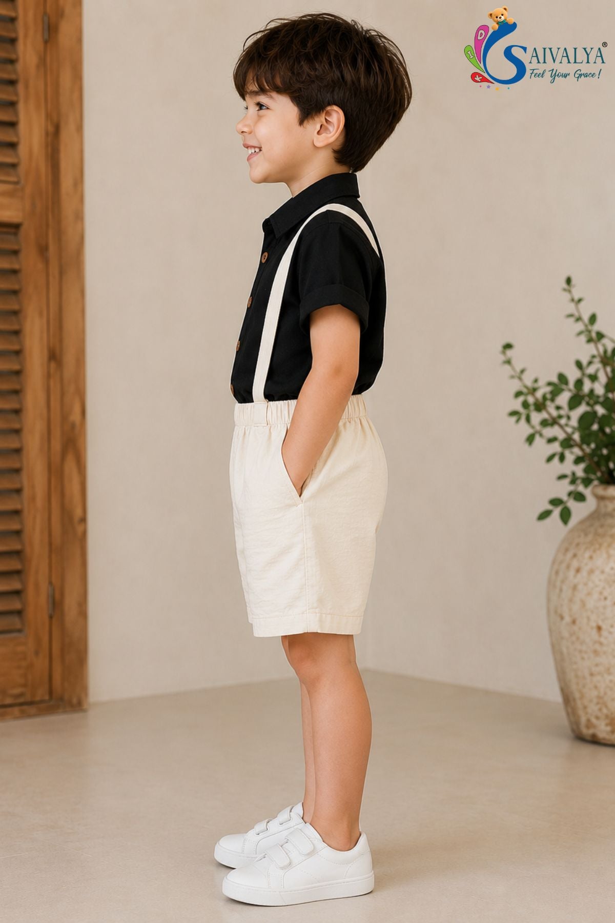 Black Suspenders Cotton Set for Boys