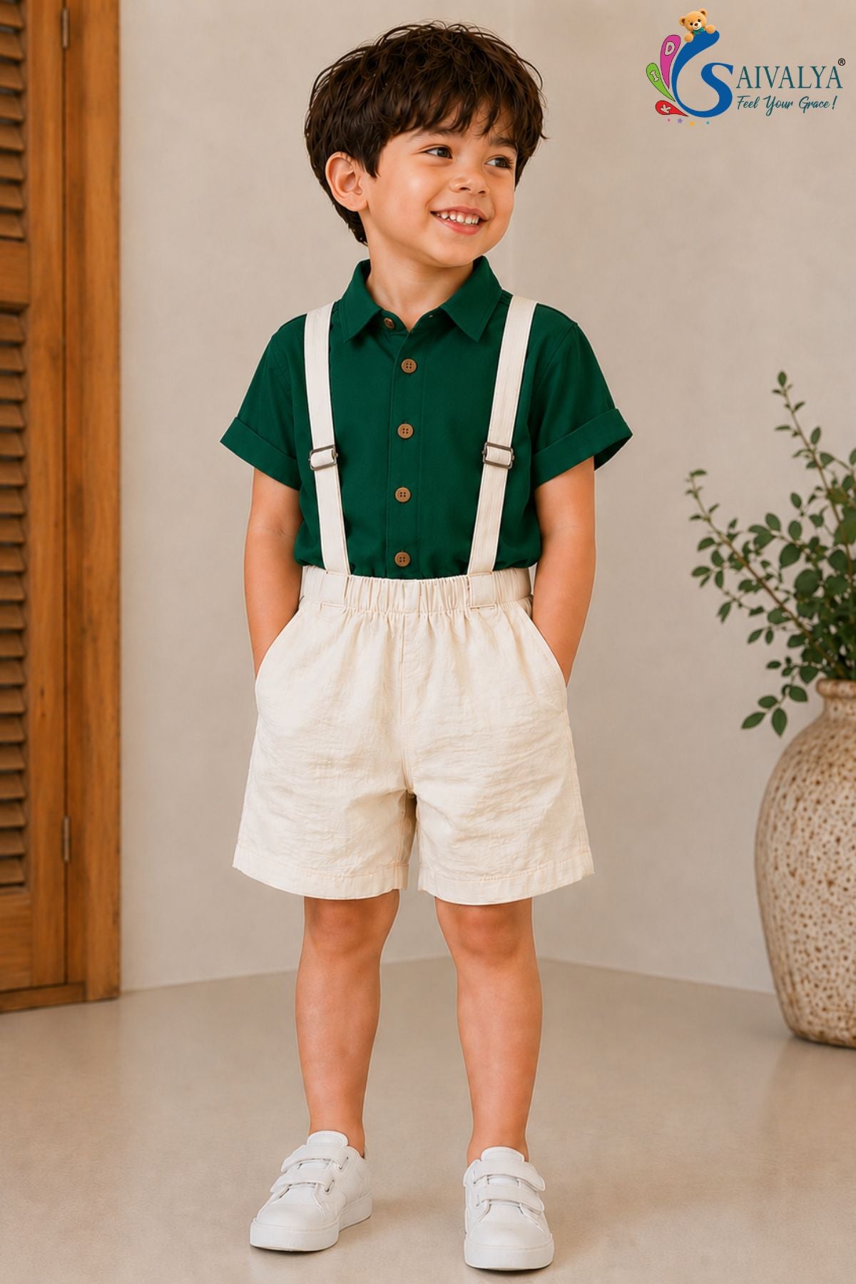 Olive Suspenders Cotton Set for Boys