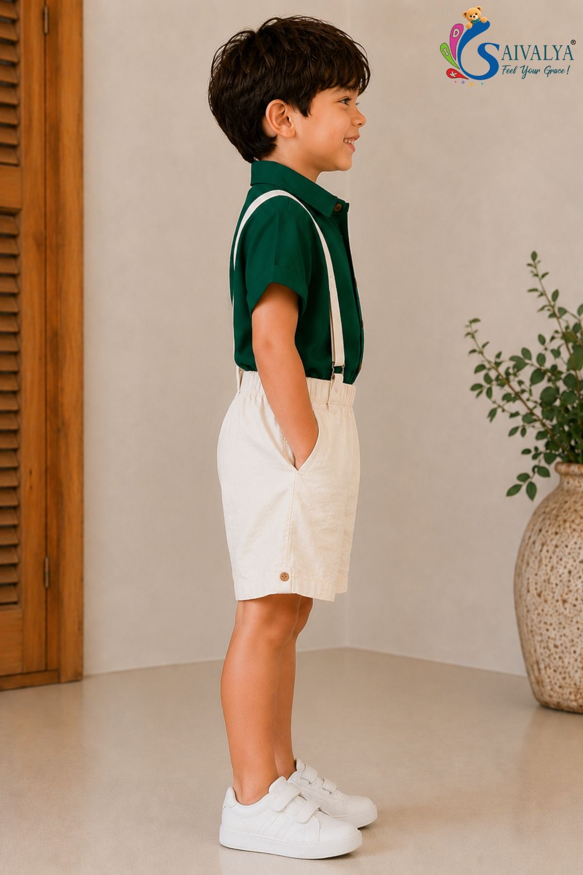 Olive Suspenders Cotton Set for Boys