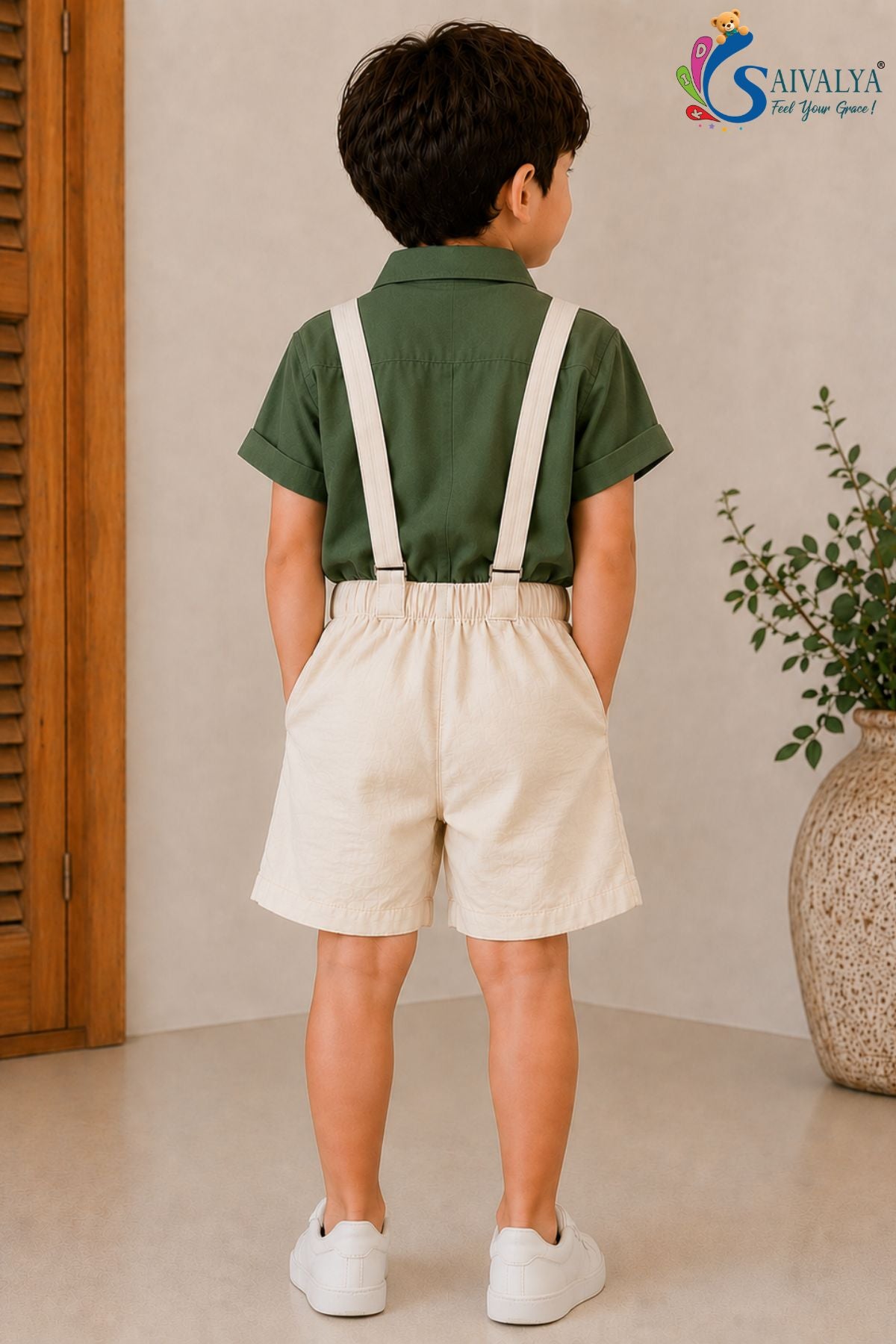Military Olive Suspenders Cotton Set for Boys