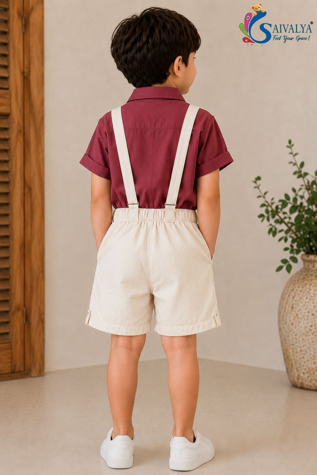 Muted Maroon Suspenders Cotton Set for Boys