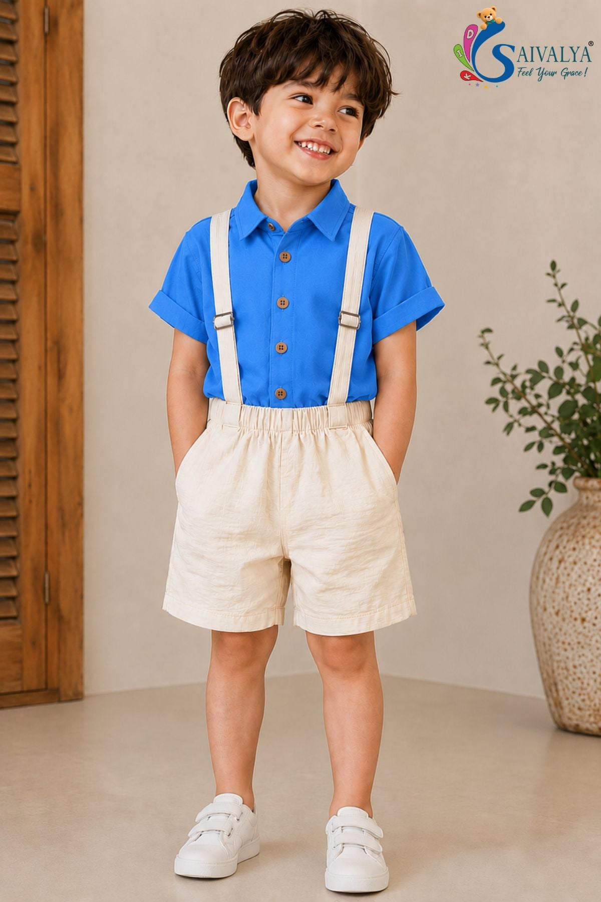 Royal Blue Suspenders Cotton Set for Boys