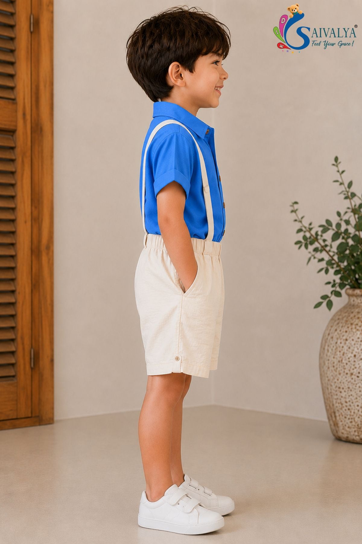 Royal Blue Suspenders Cotton Set for Boys