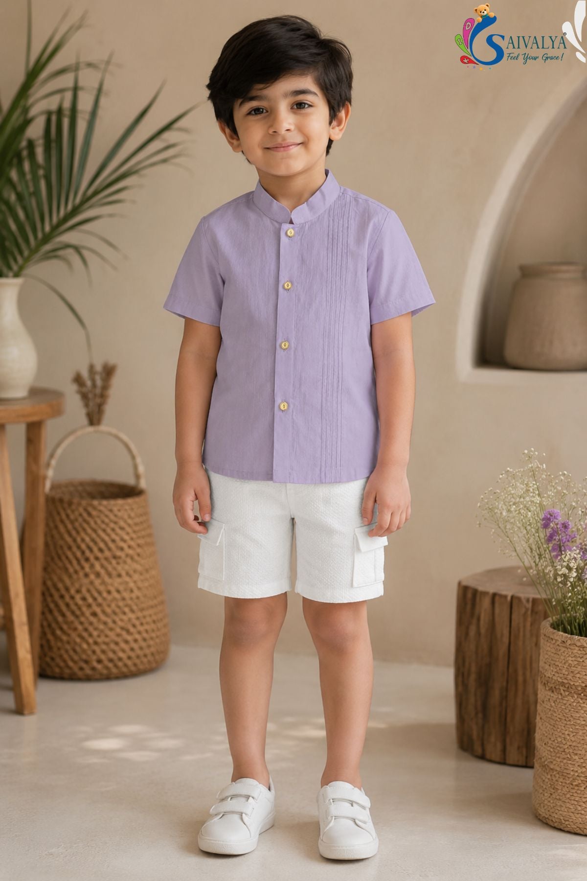 Lavender Pintuck Short Set for Boys