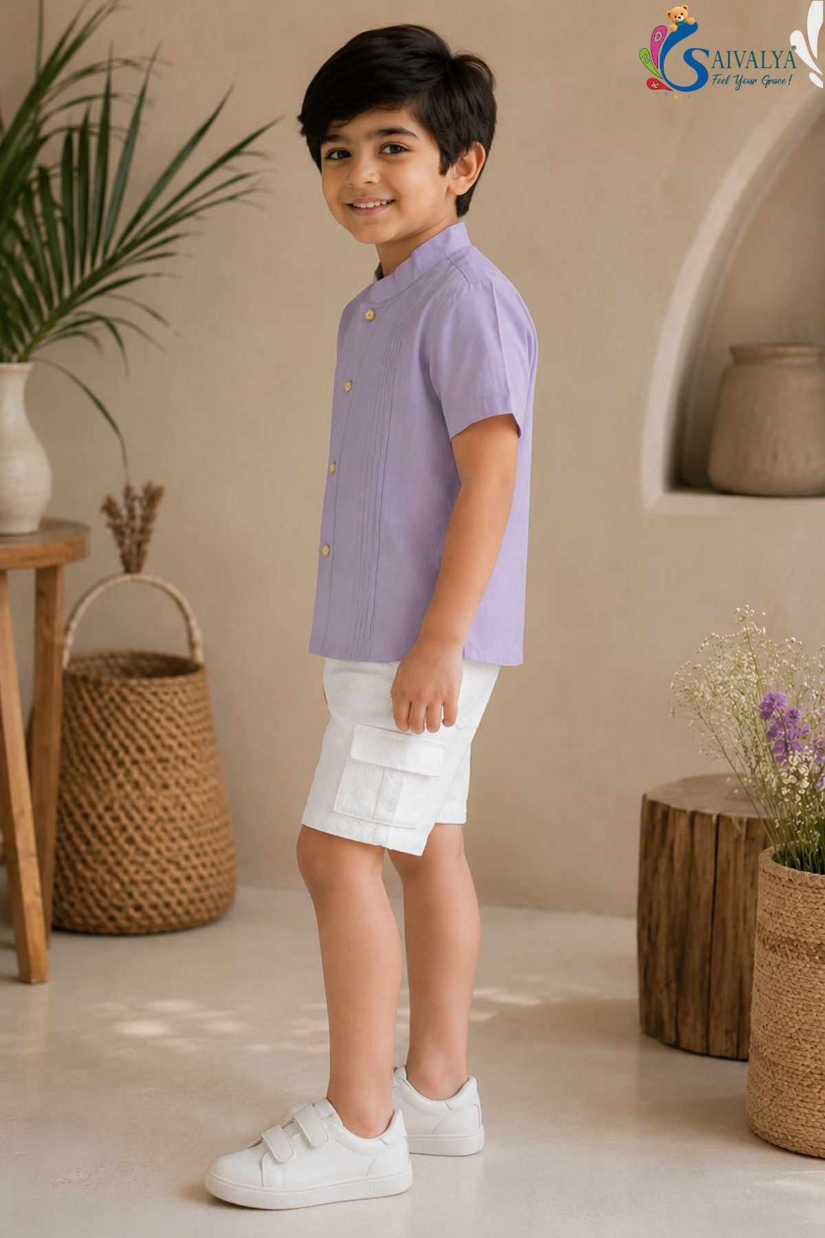 Lavender Pintuck Short Set for Boys
