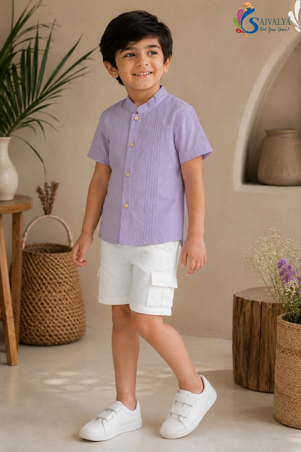 Lavender Pintuck Short Set for Boys
