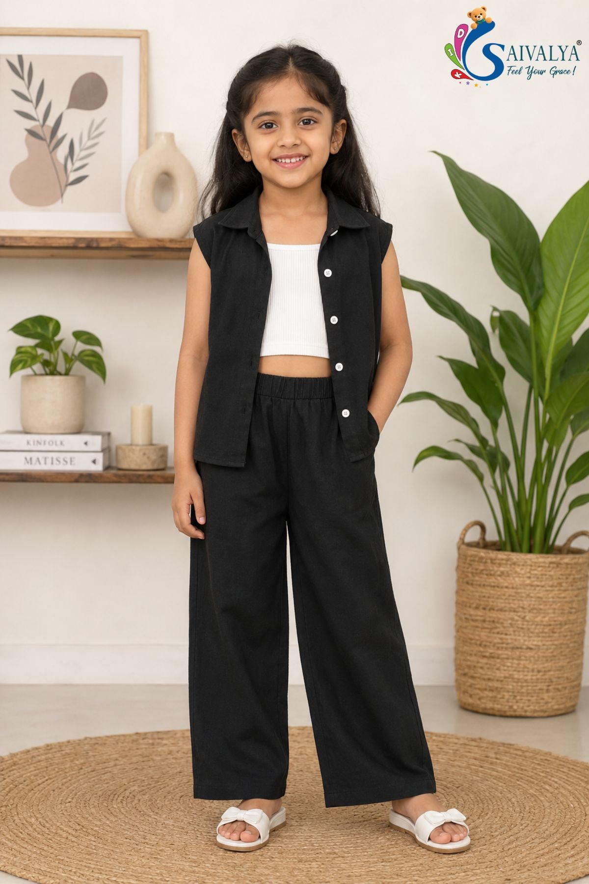 Slub Cotton Three-Piece Coord Set Girls