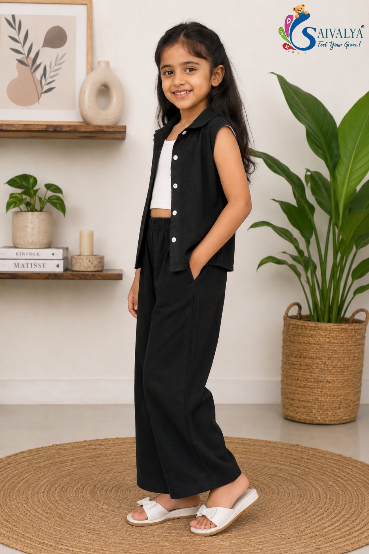 Slub Cotton Three-Piece Coord Set Girls