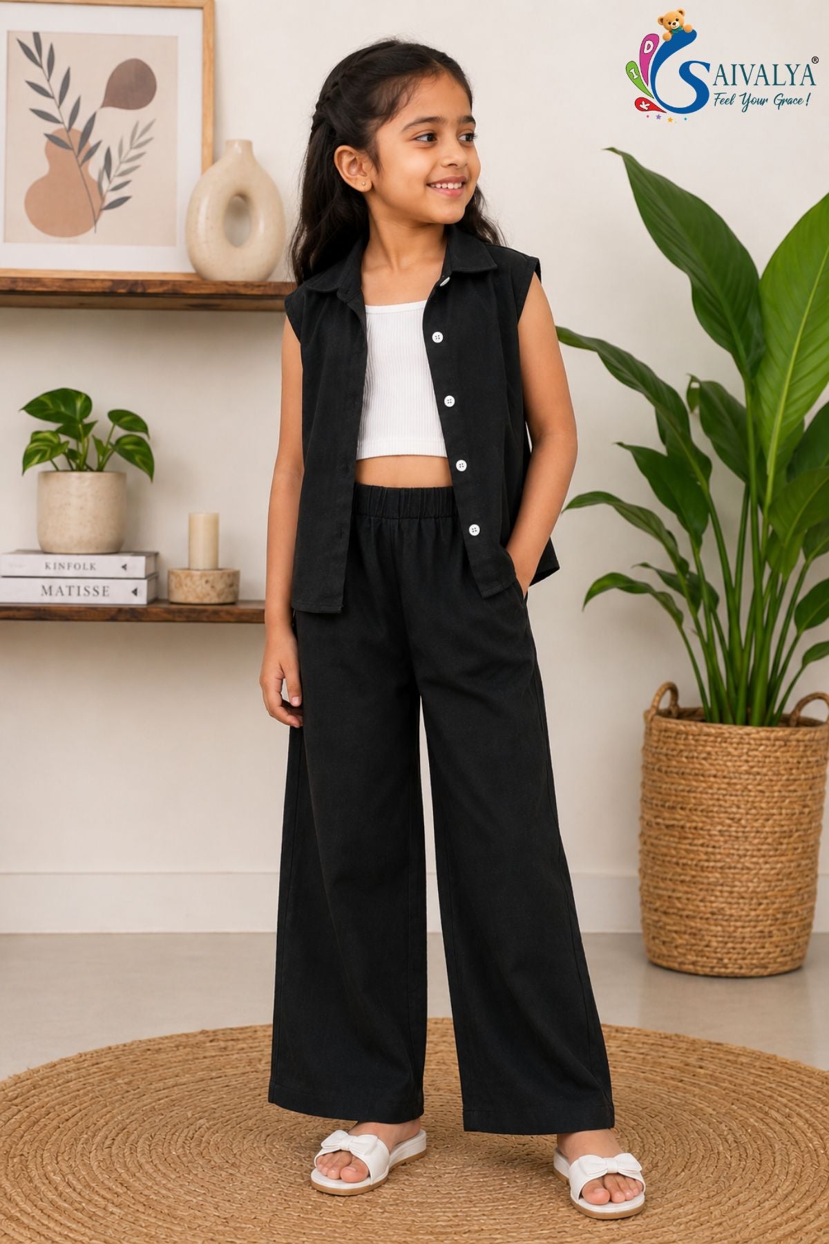 Slub Cotton Three-Piece Coord Set Girls