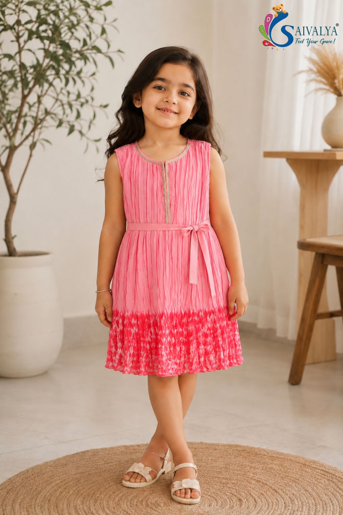 Fresh Pink Tie-Dye Crush with cotton linning for Girls