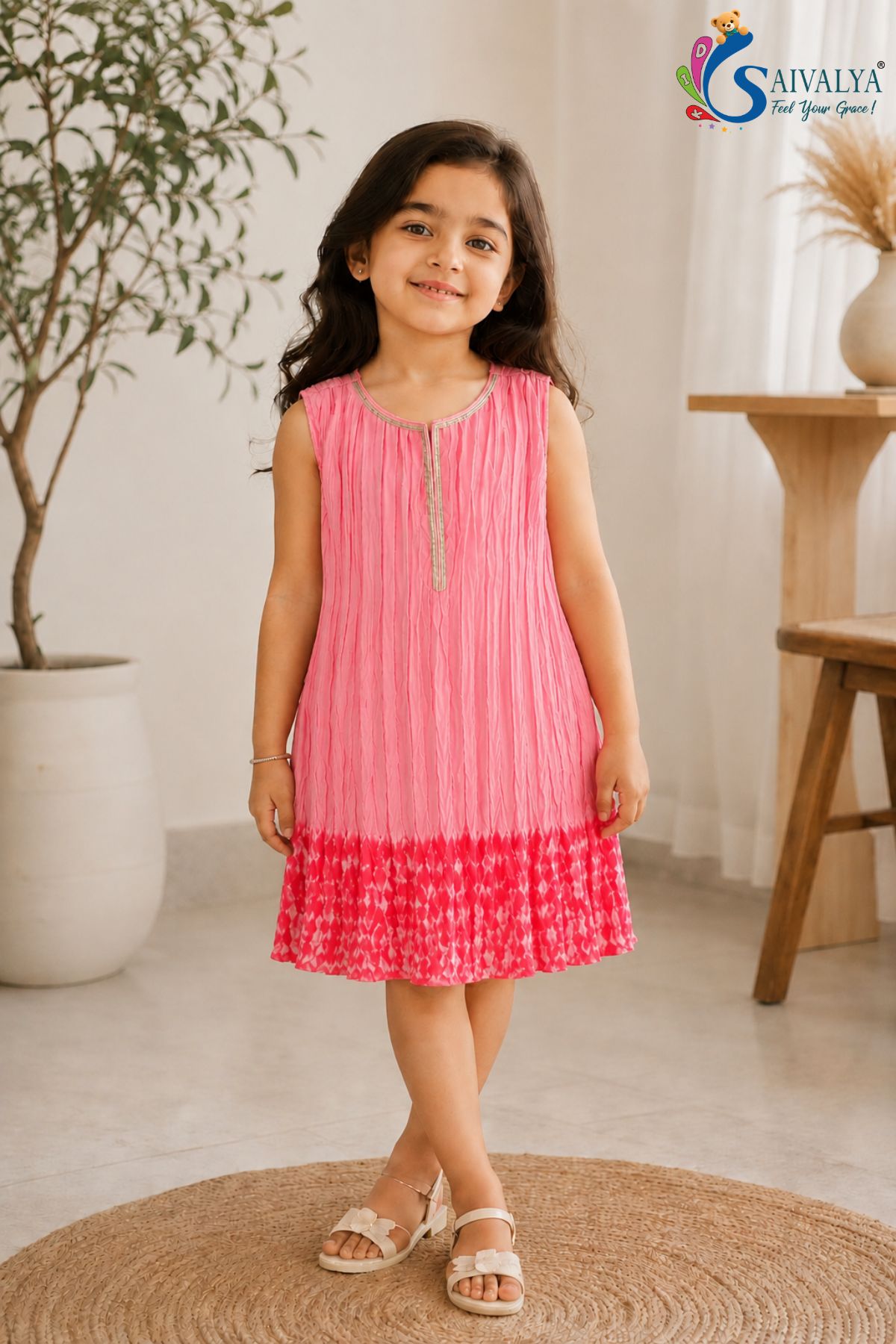 Fresh Pink Tie-Dye Crush with cotton linning for Girls