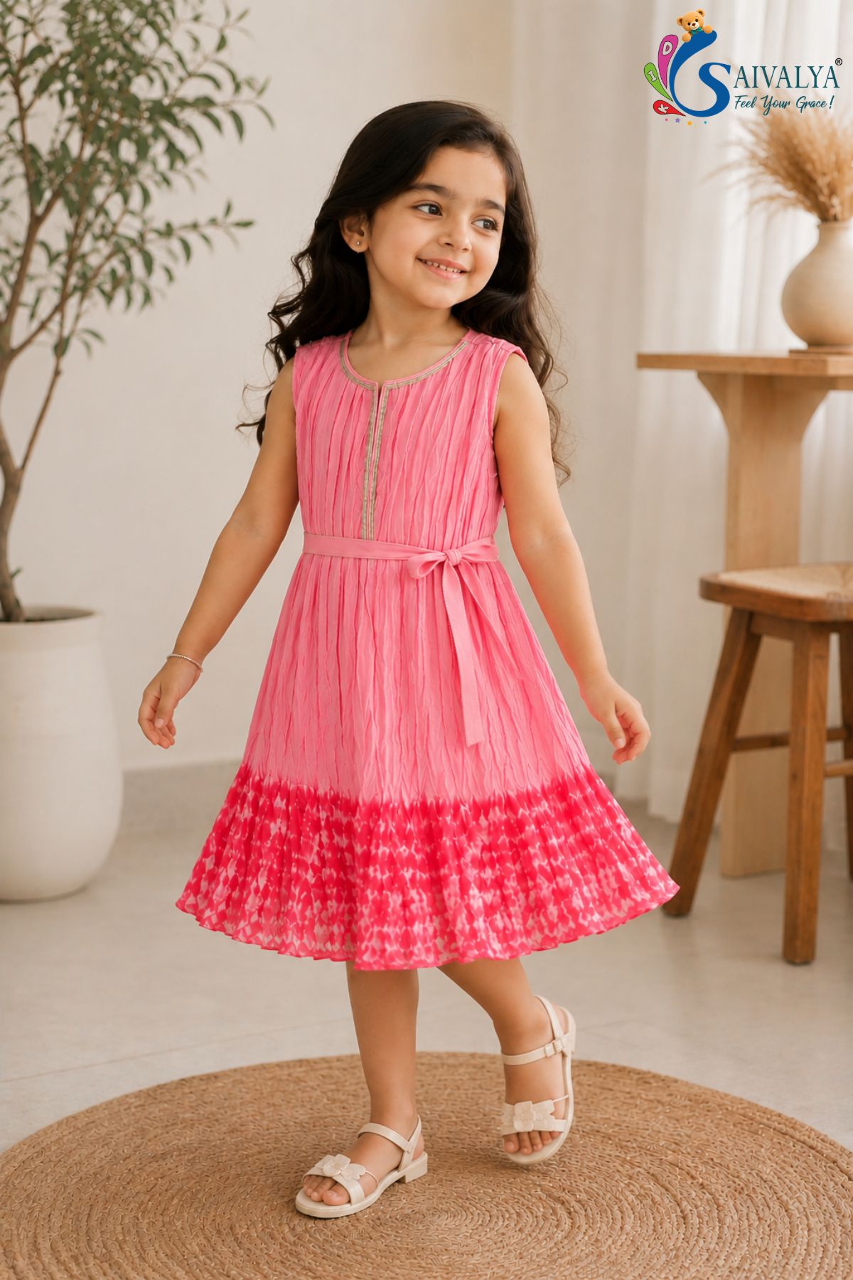 Fresh Pink Tie-Dye Crush with cotton linning for Girls