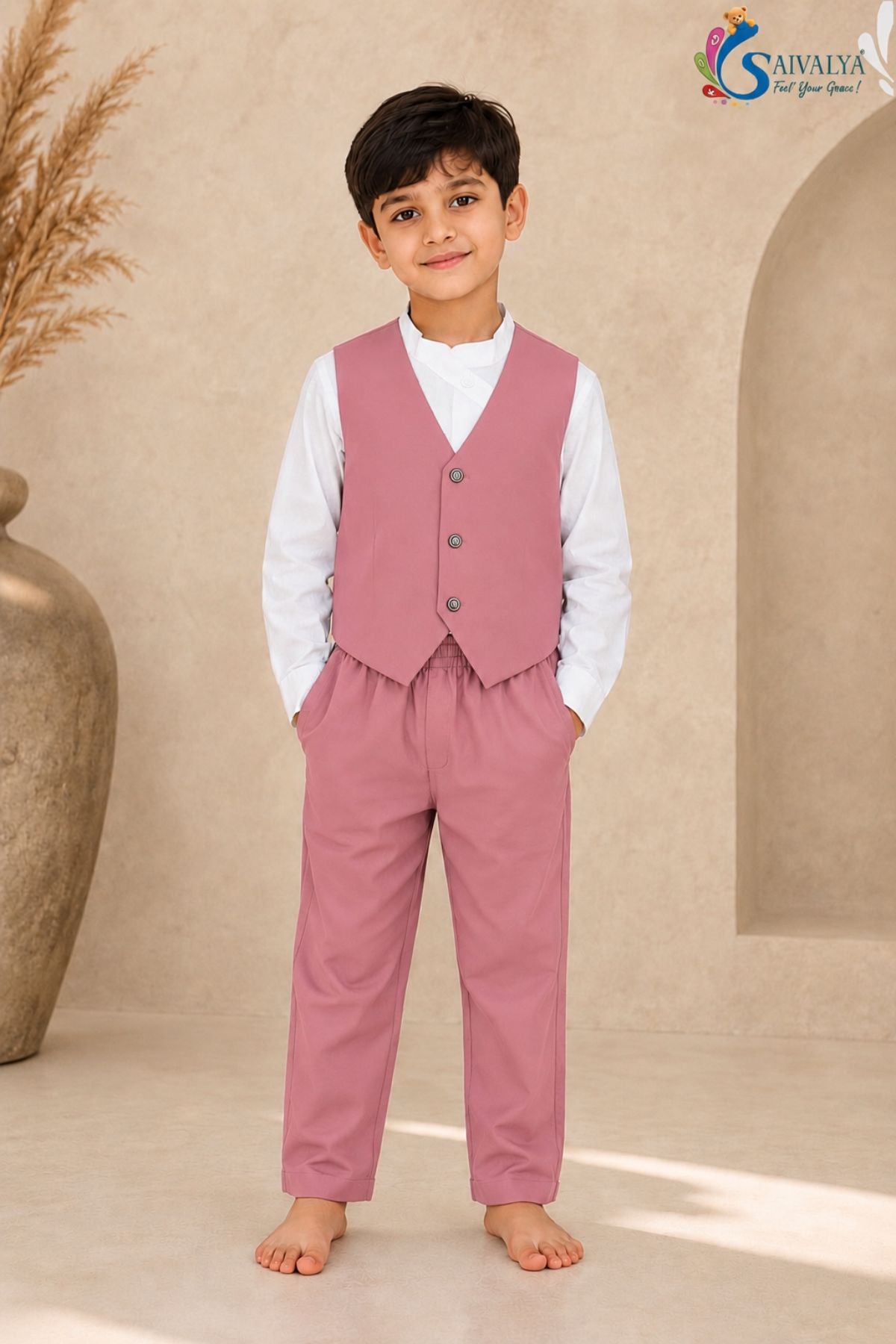 Dusty Pink Waistcoat 3Piece Set for Boys