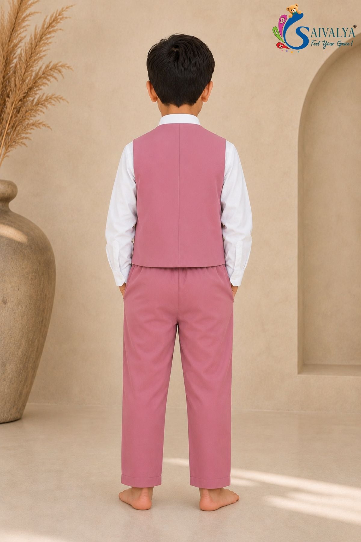 Dusty Pink Waistcoat 3Piece Set for Boys