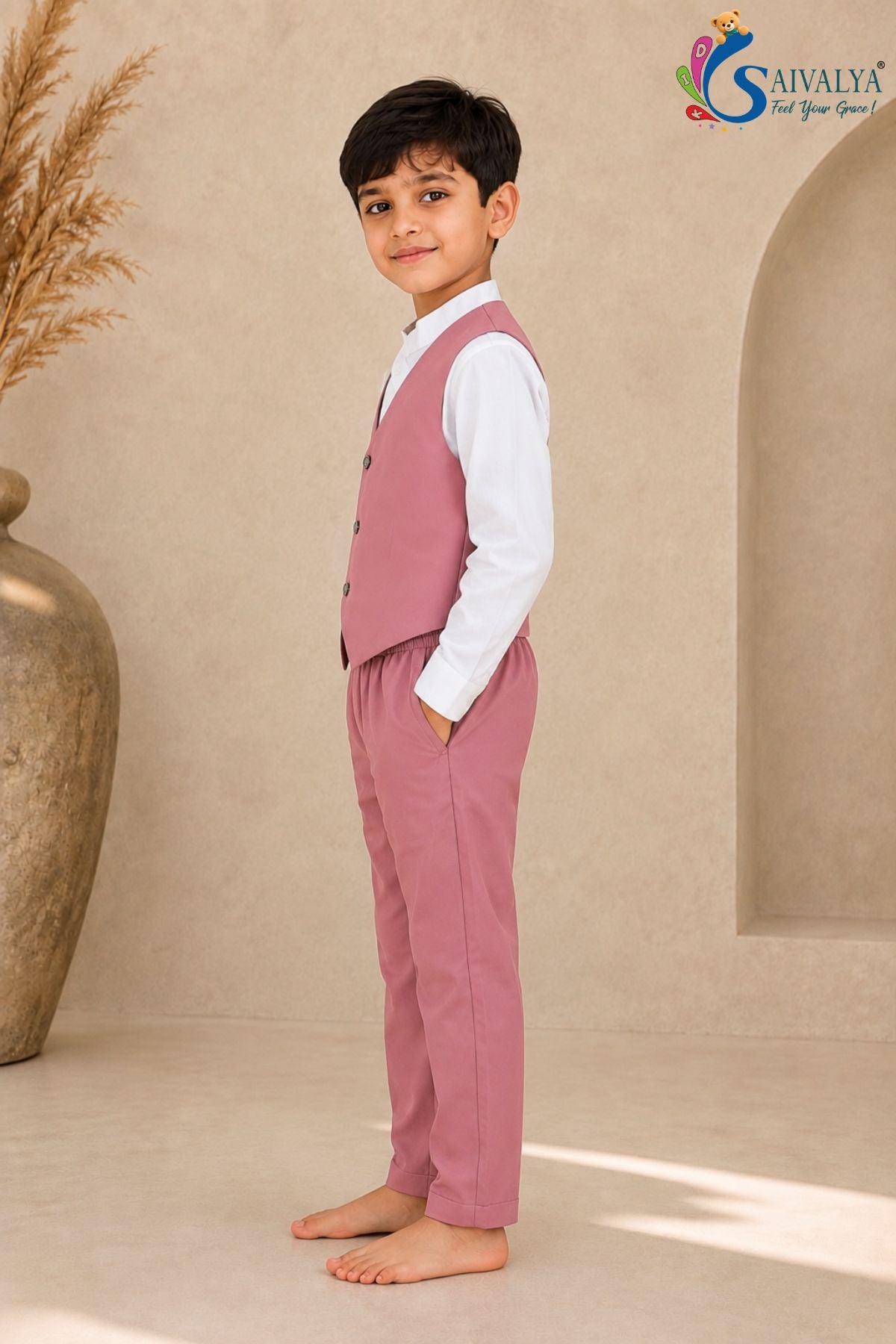 Dusty Pink Waistcoat 3Piece Set for Boys