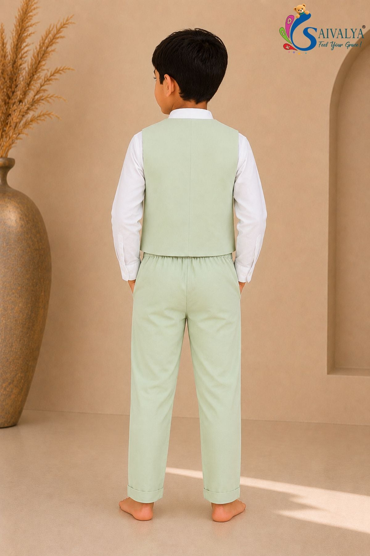 Pista Green Waistcoat 3Piece Set for Boys