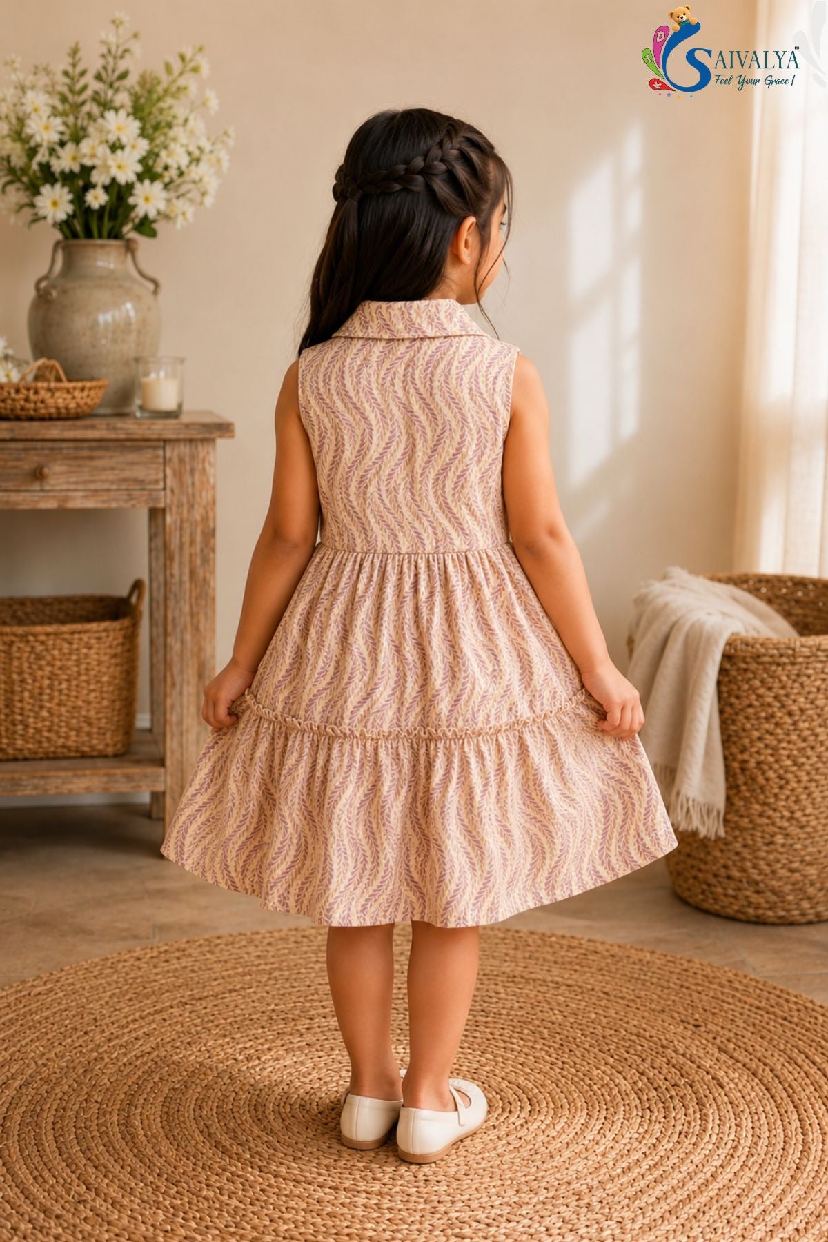 Wheat-Weave Mulmul Tiered Dress - Dusty Pink