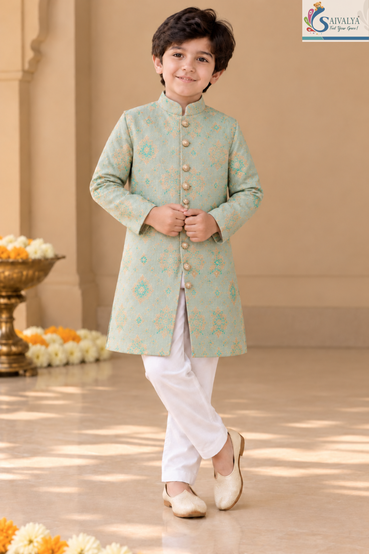 Aqua Royale Brocade Sherwani Set