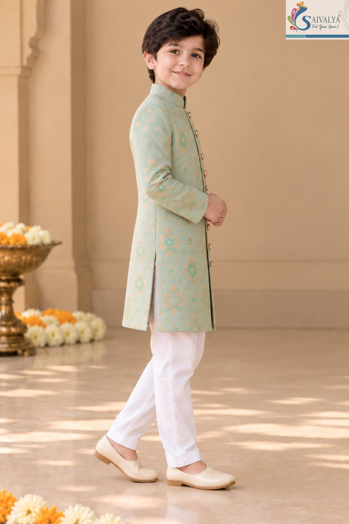 Aqua Royale Brocade Sherwani Set