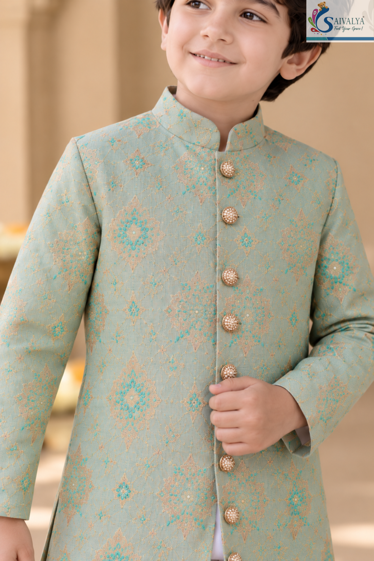 Aqua Royale Brocade Sherwani Set
