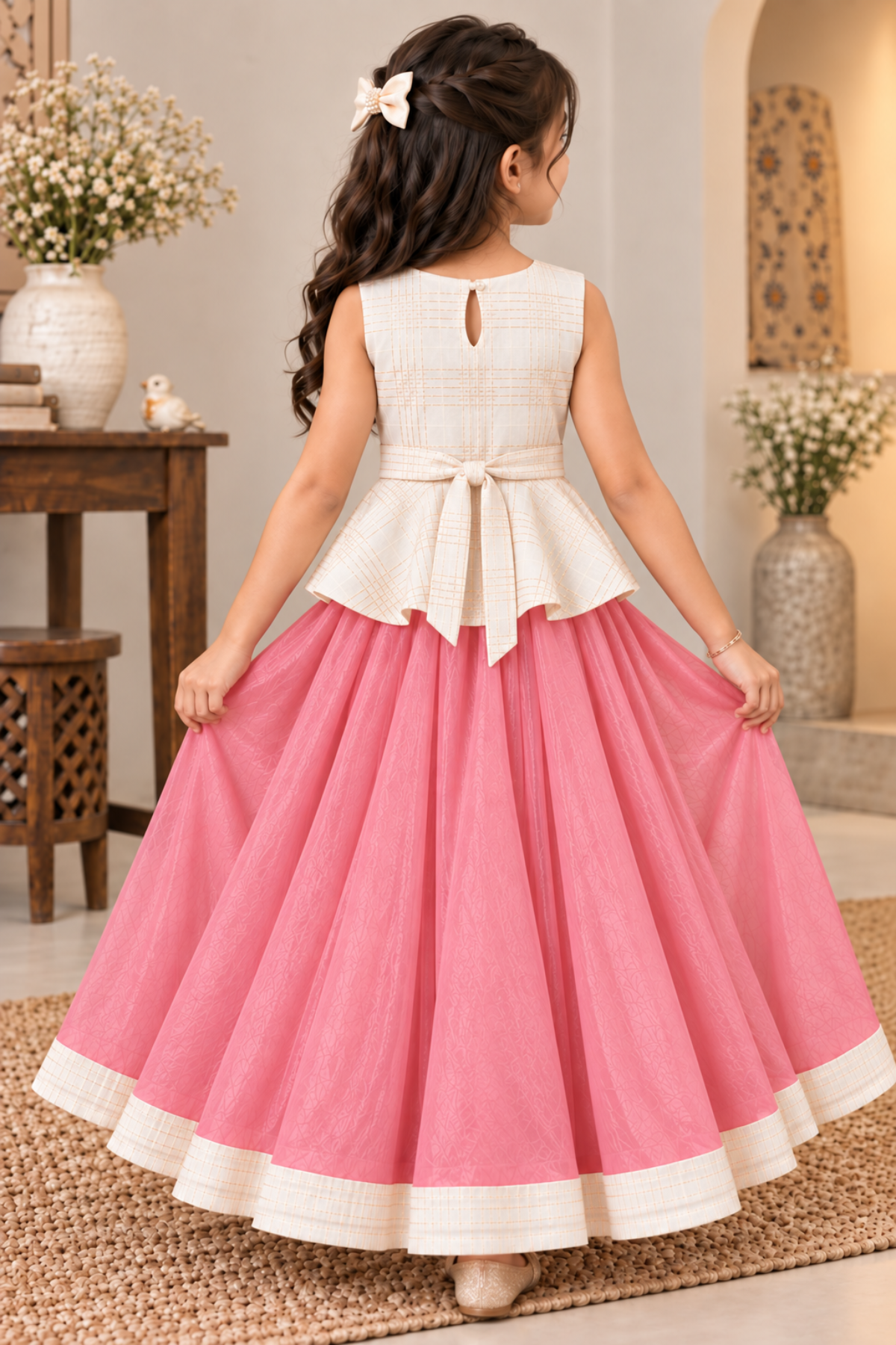Gulabi Zari Peplum Chanderi Lehenga Set
