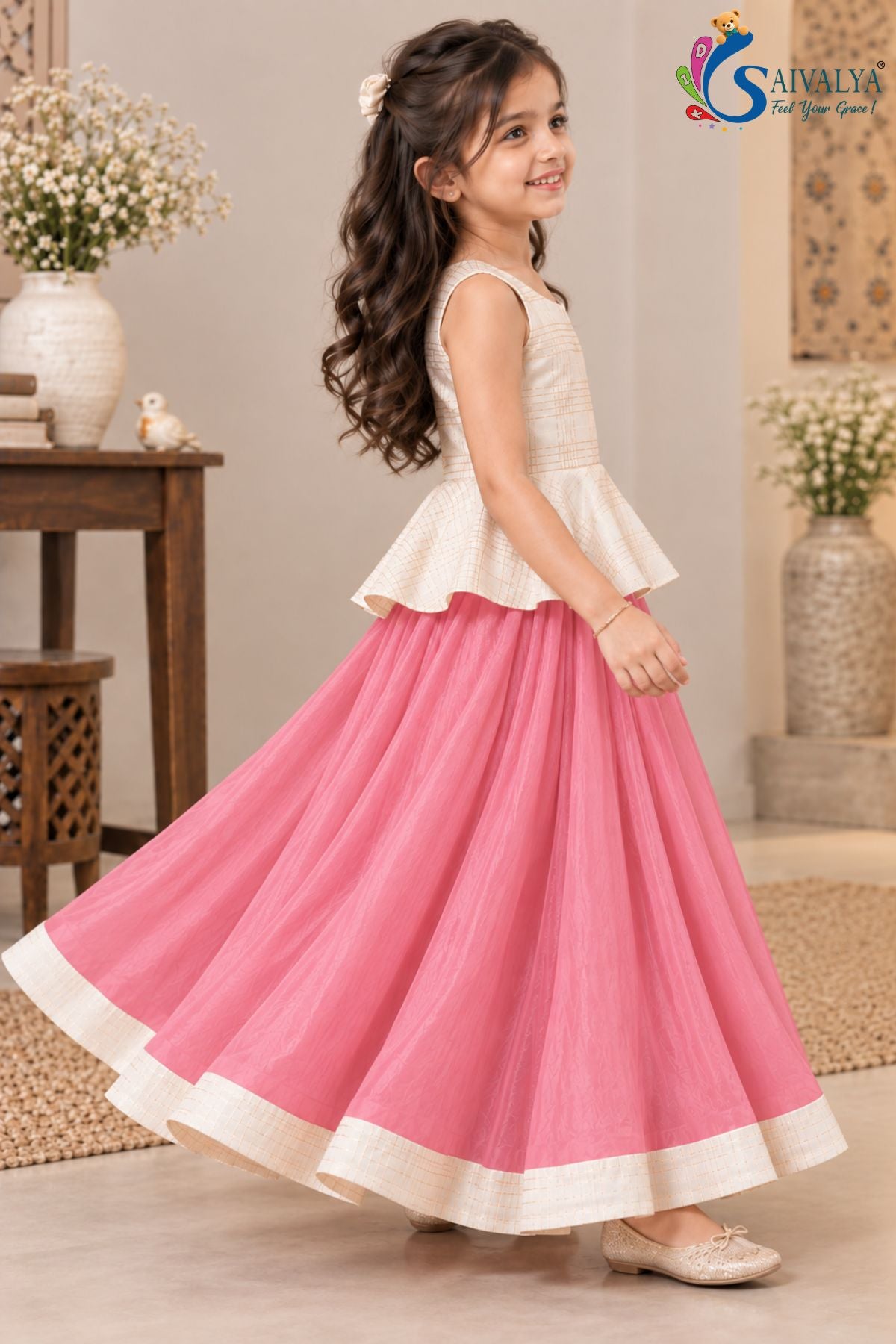 Gulabi Zari Peplum Chanderi Lehenga Set