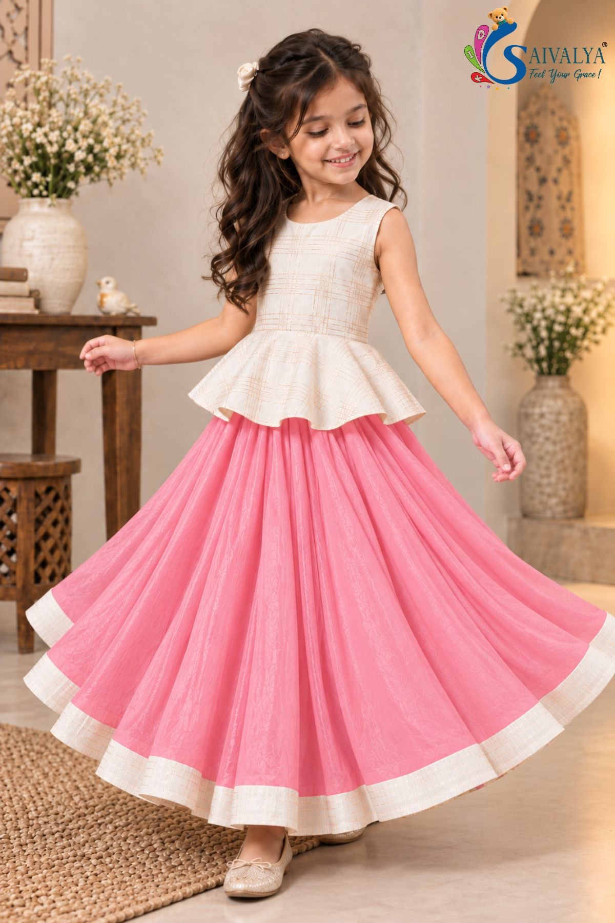 Gulabi Zari Peplum Chanderi Lehenga Set