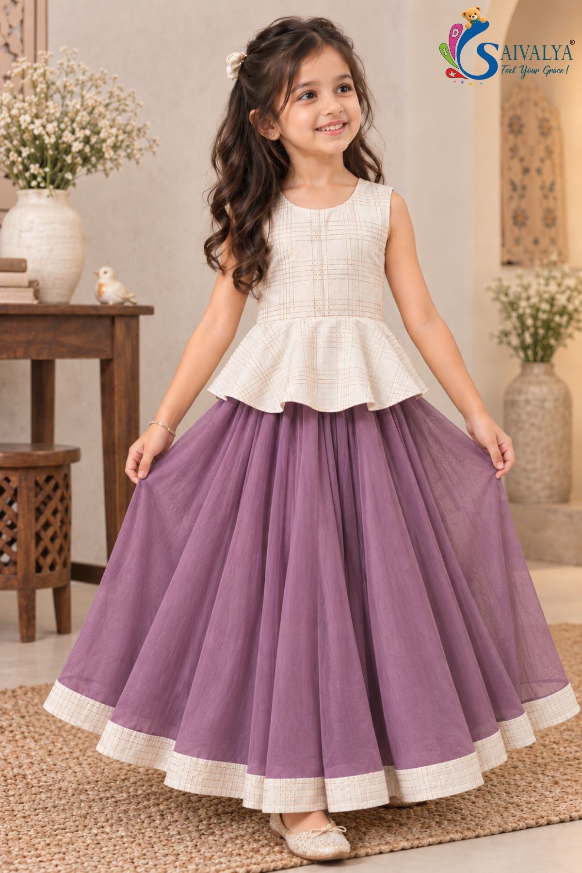 Dusty Mauve Zari Peplum Chanderi Lehenga Set