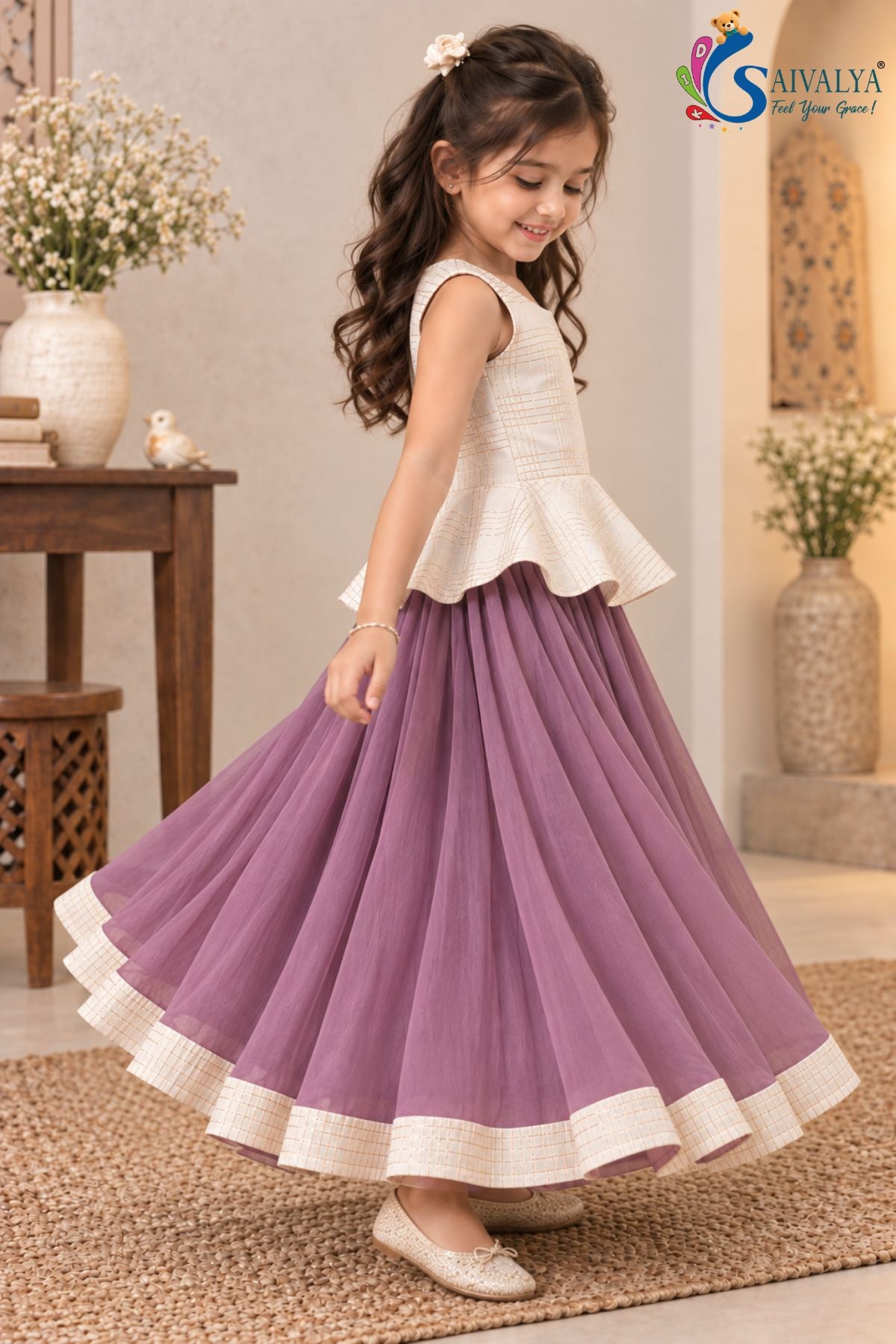 Dusty Mauve Zari Peplum Chanderi Lehenga Set
