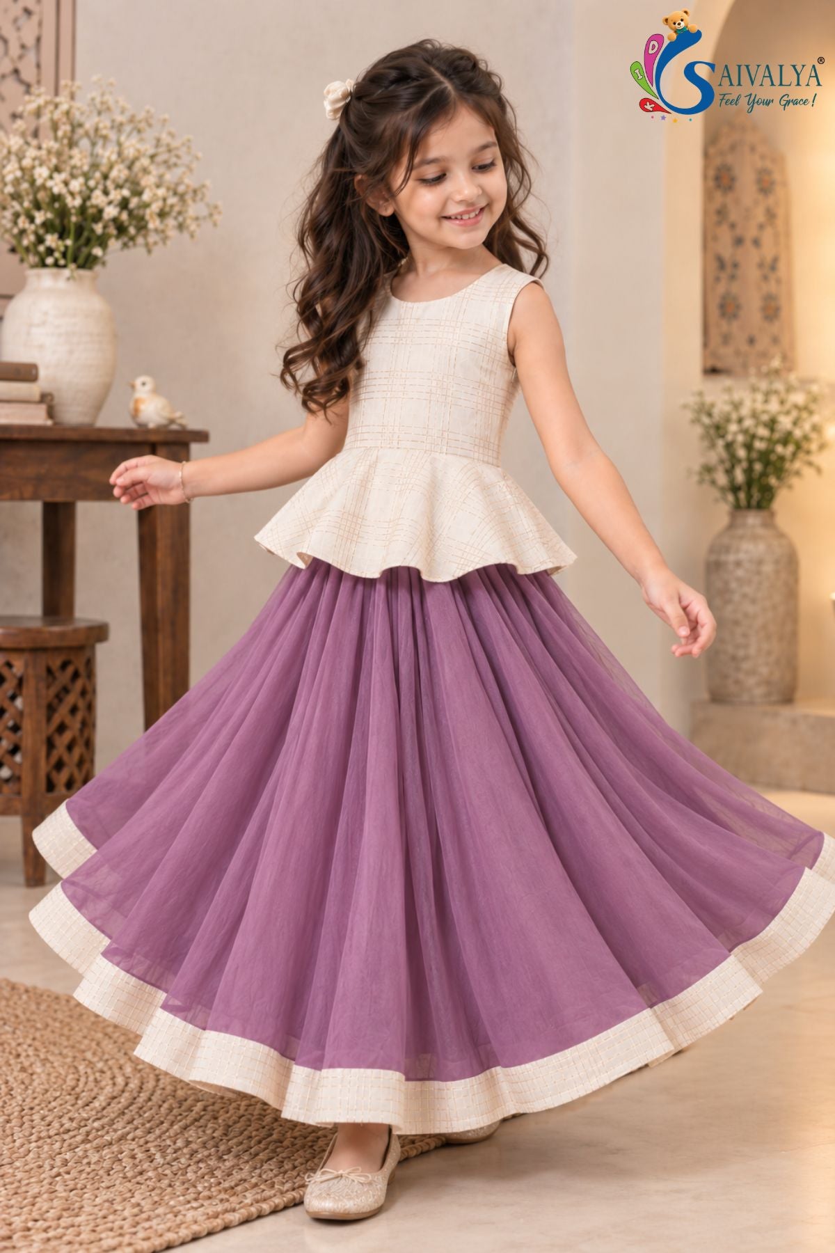 Dusty Mauve Zari Peplum Chanderi Lehenga Set