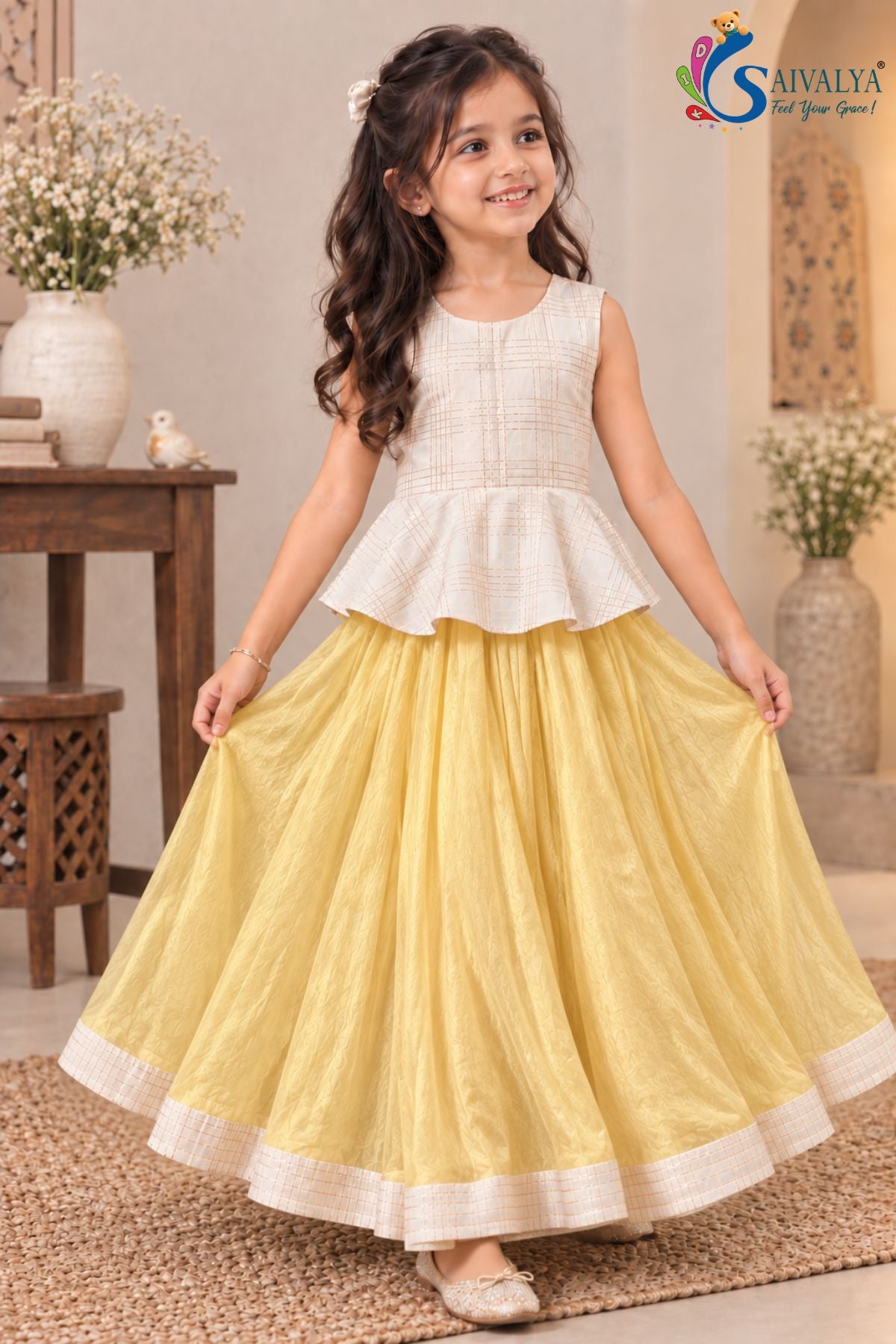 Pitambari Yellow Zari Peplum Chanderi Lehenga Set