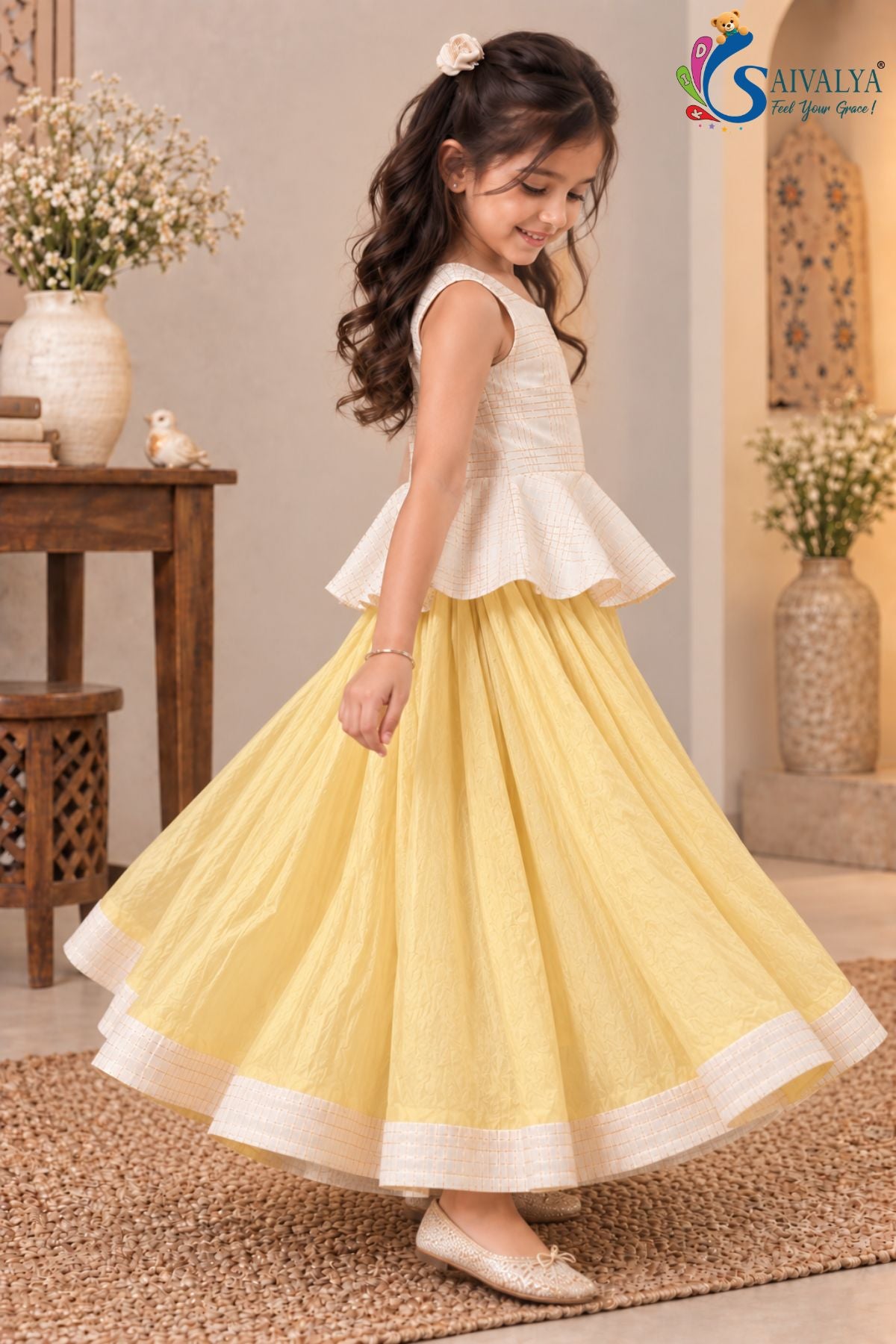 Pitambari Yellow Zari Peplum Chanderi Lehenga Set