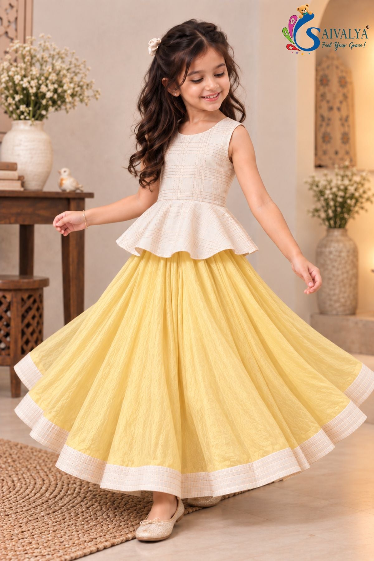 Pitambari Yellow Zari Peplum Chanderi Lehenga Set