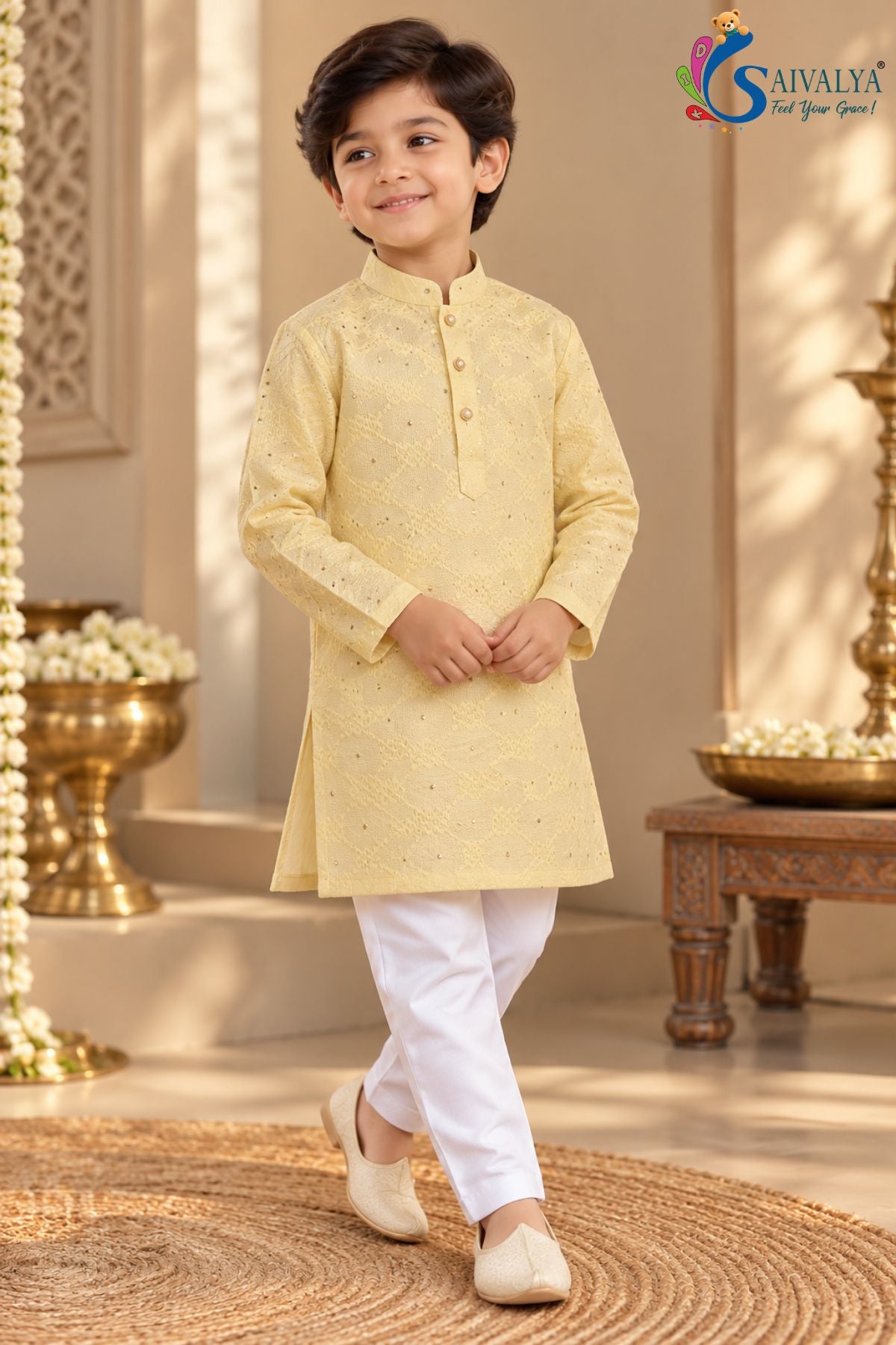 Traditional Festive Kurta Set - Yellow