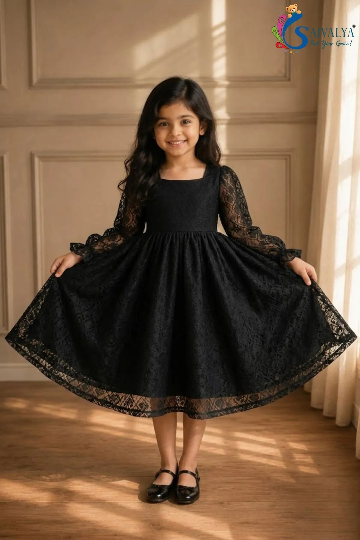 Elegant Black Lace Girls Dress