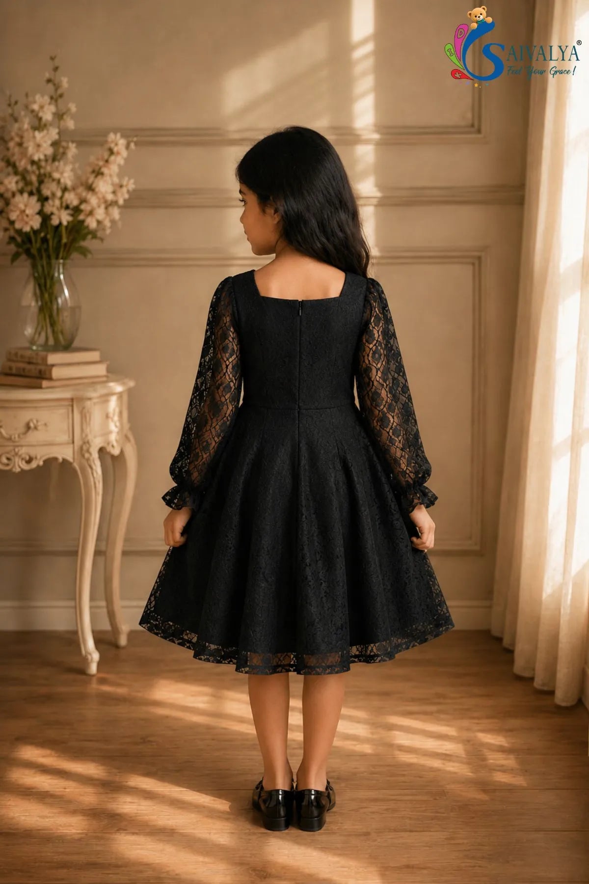 Elegant Black Lace Girls Dress
