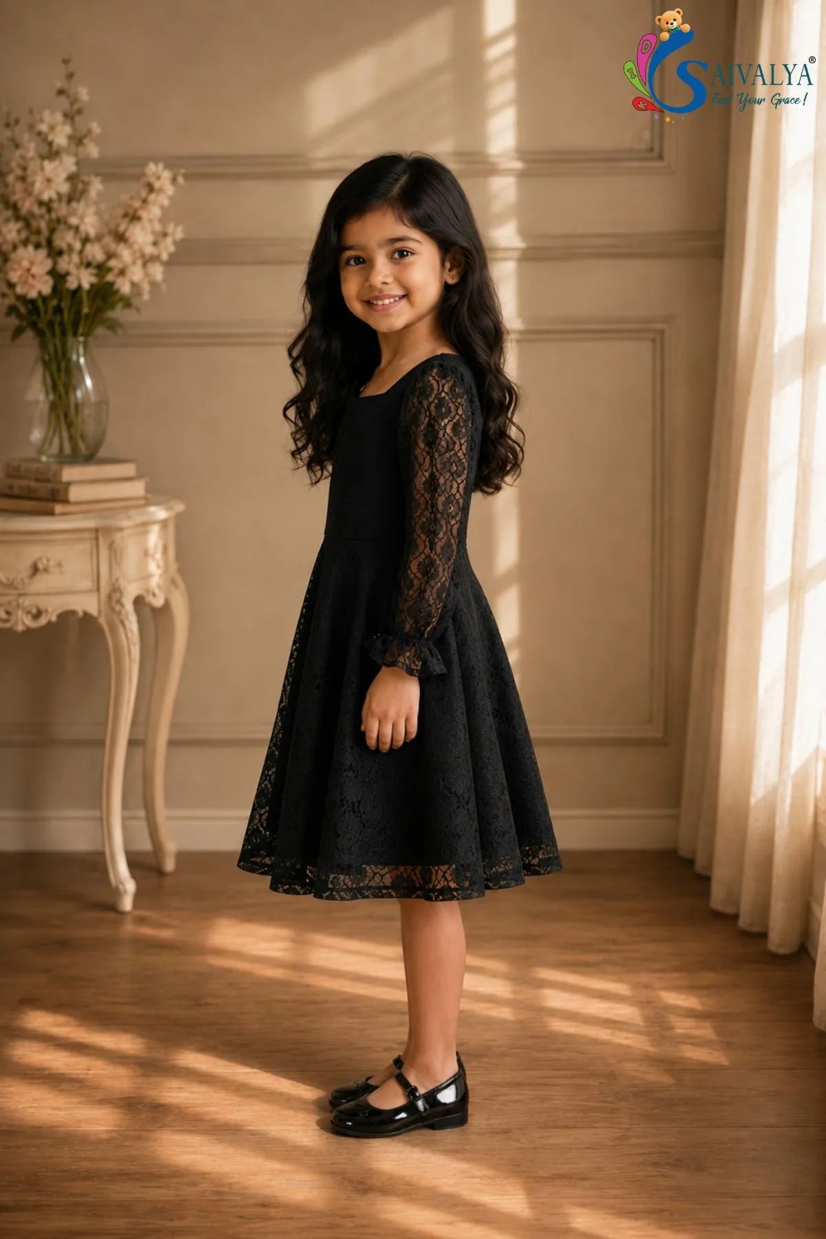 Elegant Black Lace Girls Dress