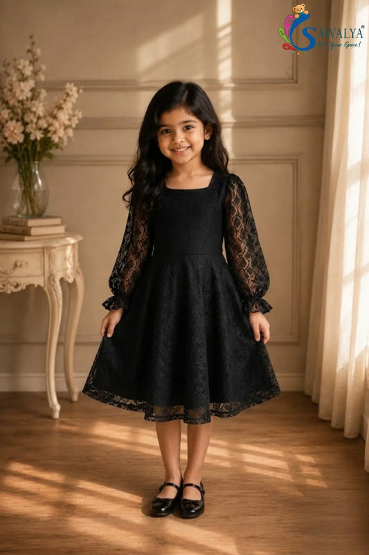 Elegant Black Lace Girls Dress