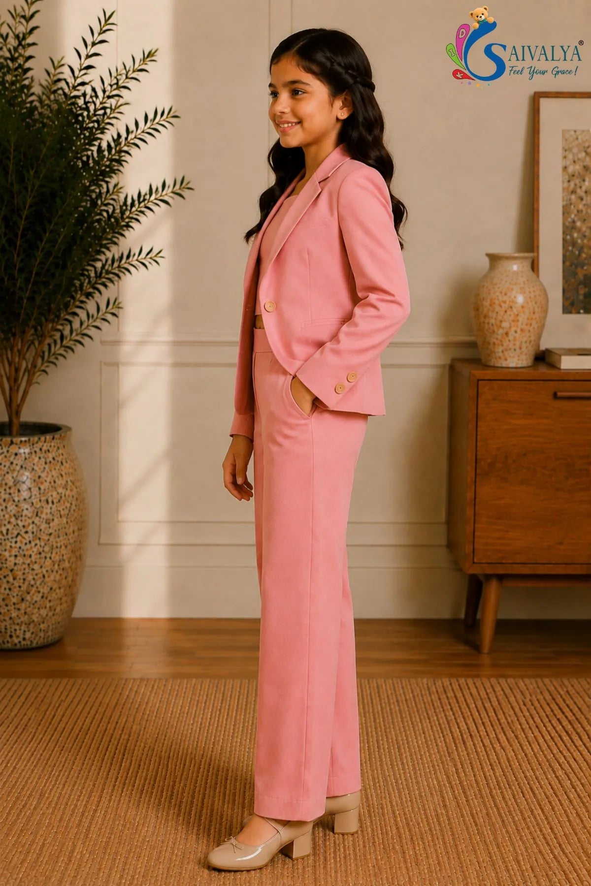 Girls’ Pink Blazer & Trouser Set