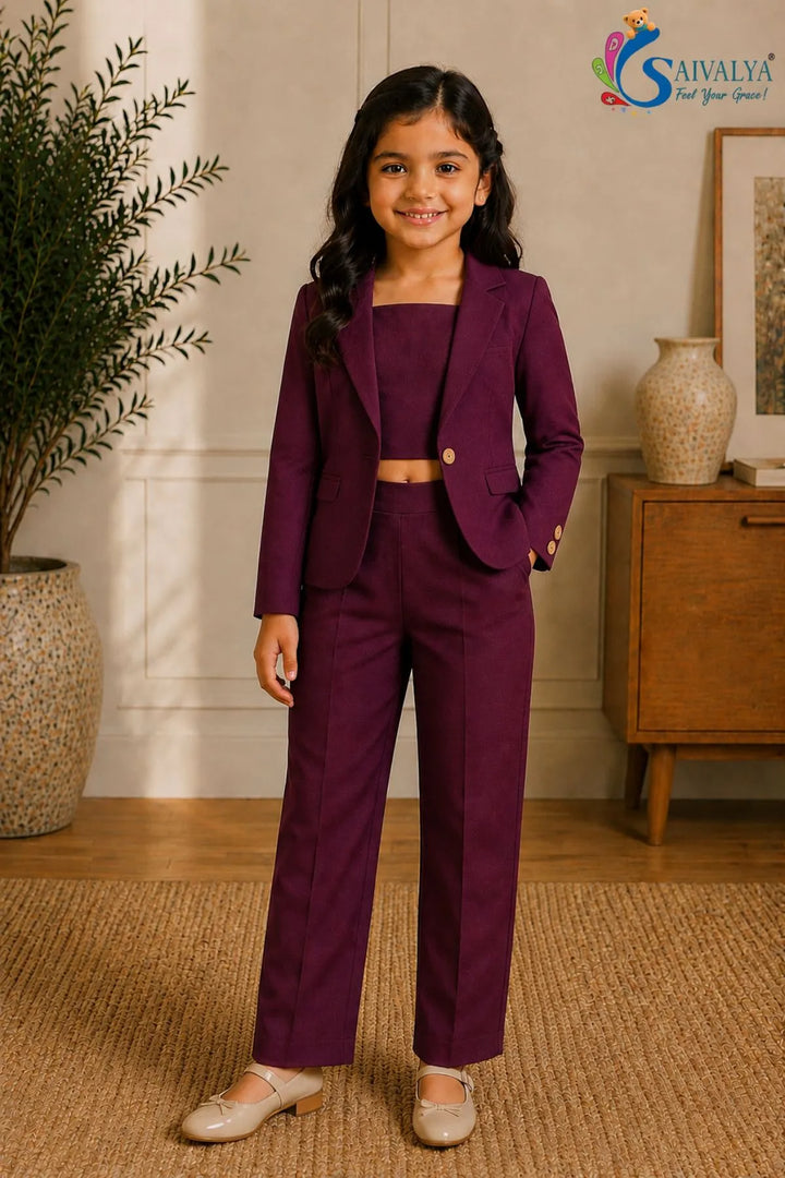 Girls’ Wine Blazer & Trouser Set